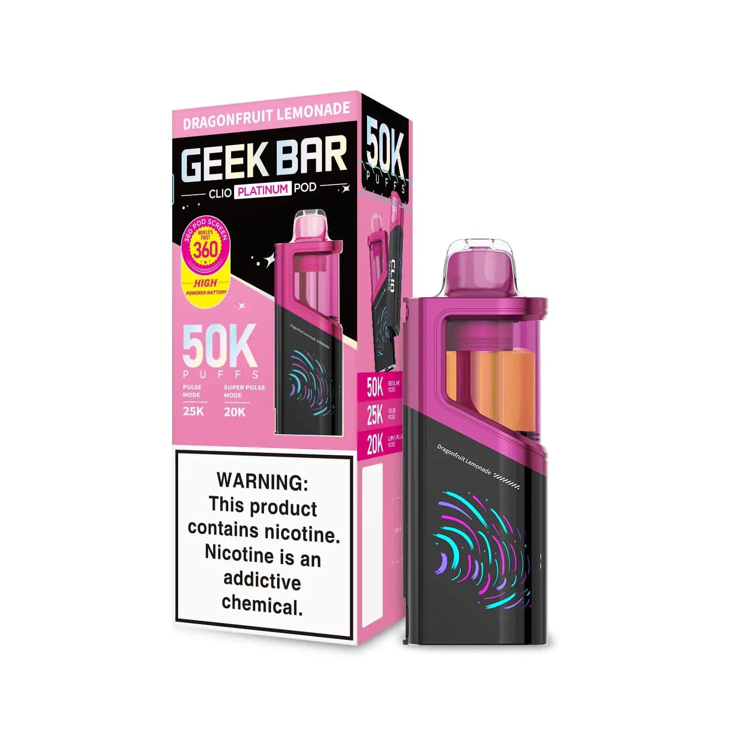 geekvape disposable vapes Dragonfruit Lemonade – Geek Bar Clio Platinum 50K Pod Best 510 Thread Batteries 2ML Flavour:Shisha Edition