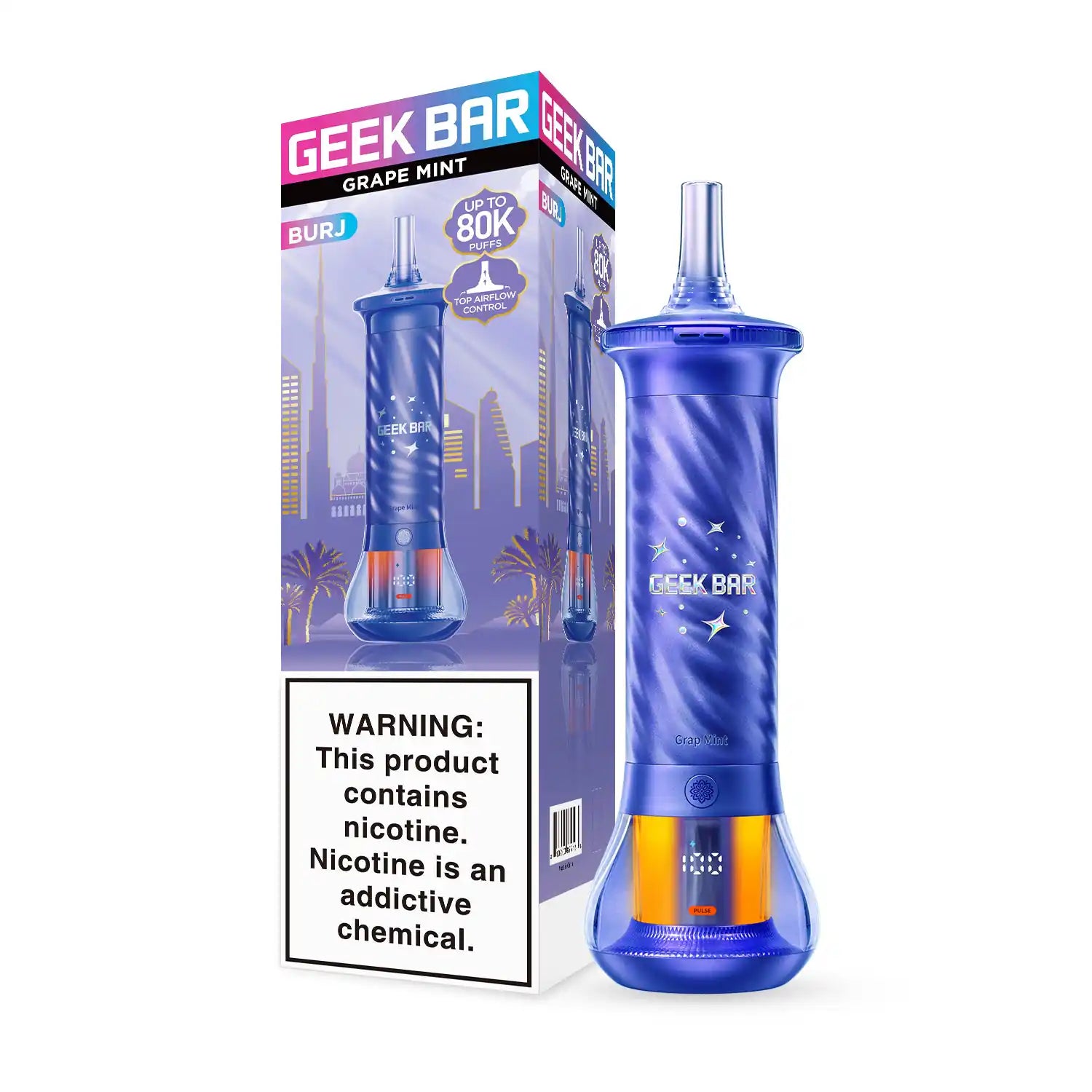 grape geek bar vape Mint Burj 80K E-Hookah Fruit Blend Vape Variant:PURE TOBACCO Lost Mary Nera Fullview
