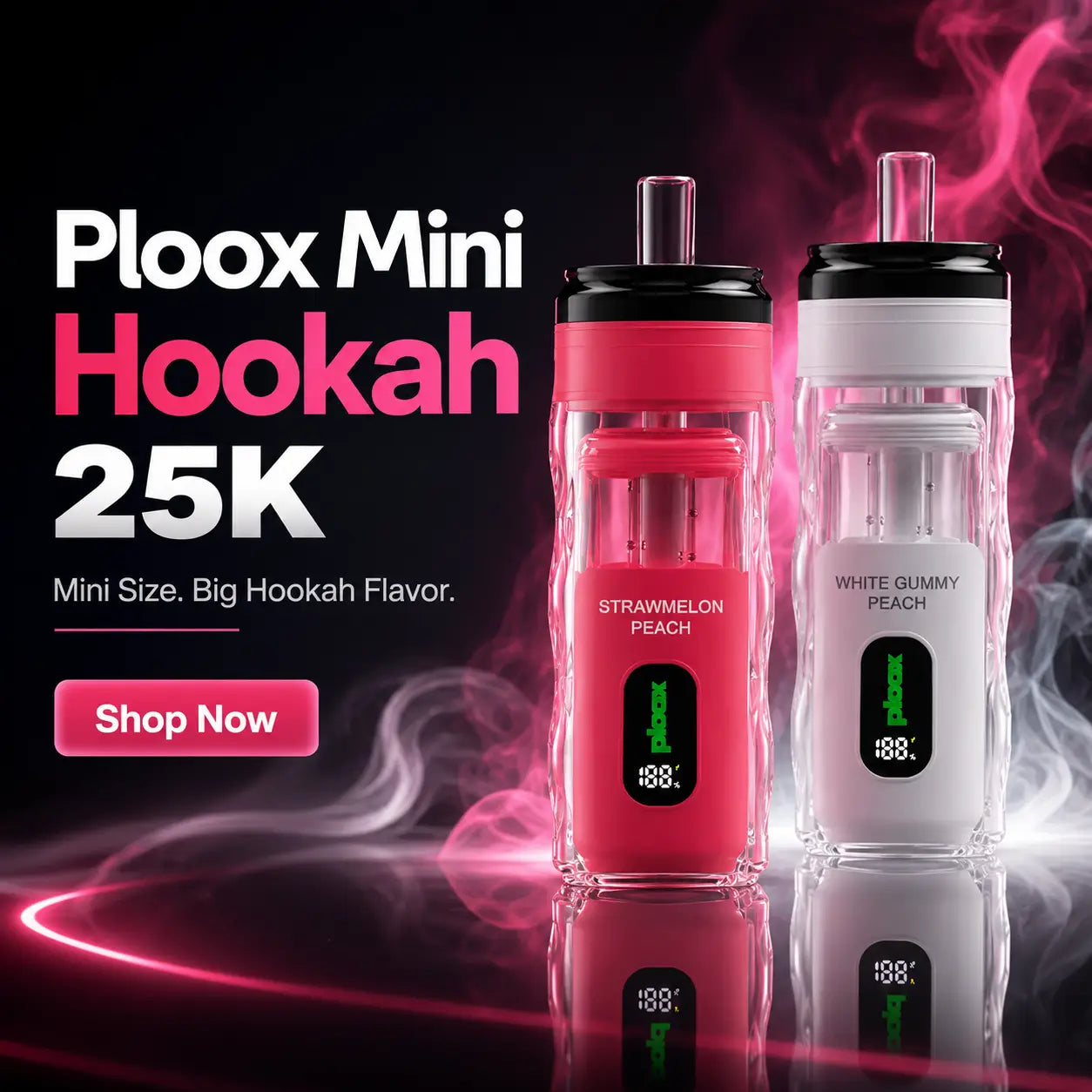 Ploox Mini Hookah 25K Disposable E-Hookah Kit collection at JellyPuffs - 15 flavors, 25K puffs, 18mL, 0.5% nicotine
