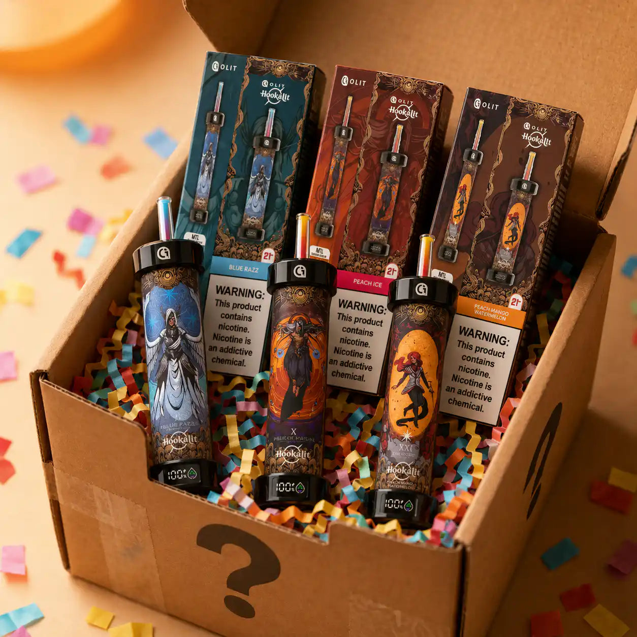 5 Pack Olit Hookalit 40K disposable e-hookah Mystery Box, assorted shisha flavors, up to 40,000 puffs each | JellyPuffs