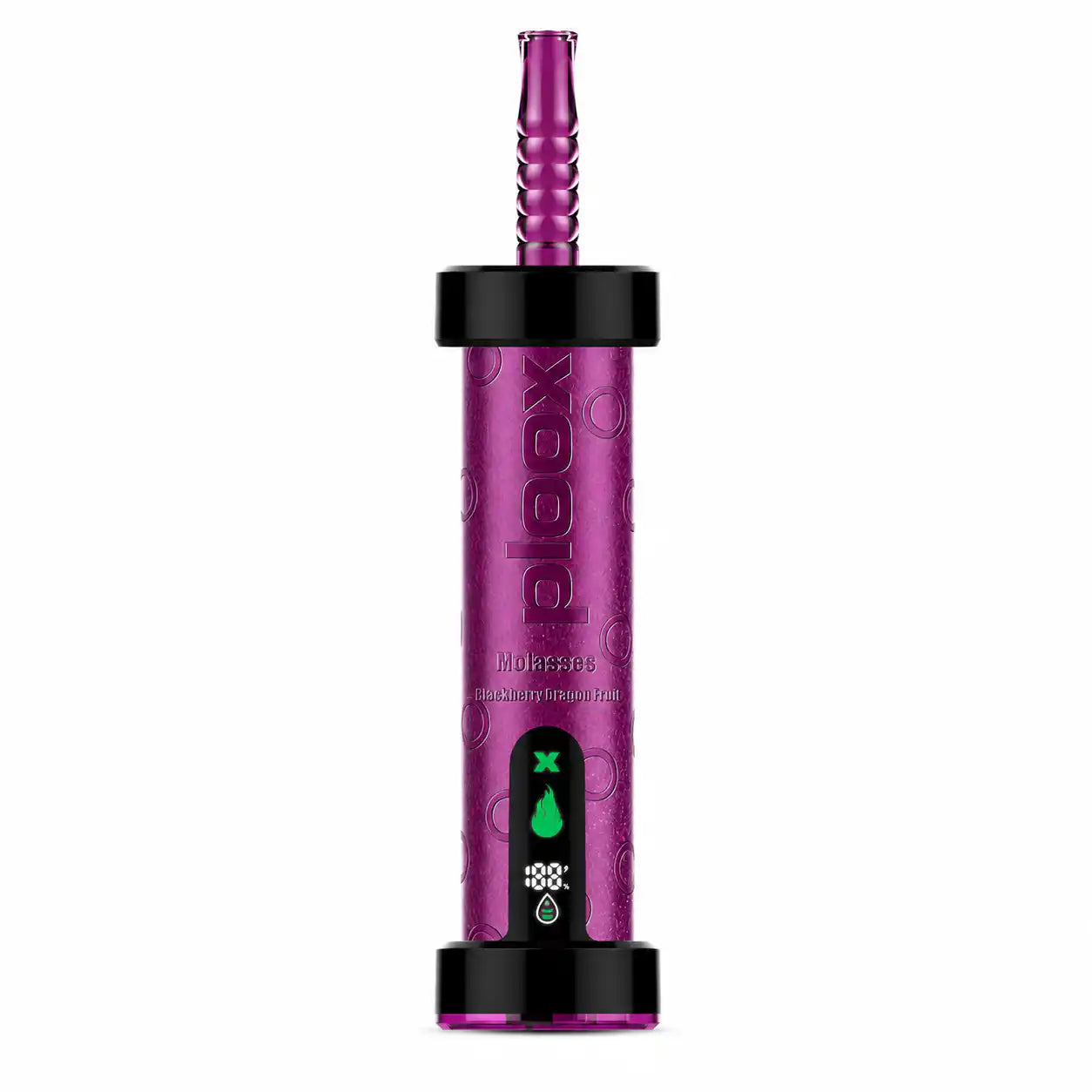 Blackberry Dragon Fruit Ploox Molasses 75K disposable e-hookah by JellyPuffs — jammy blackberry and tropical dragon fruit, no ice; up to 75,000 puffs, 40mL, 0.5% (5mg) nicotine, rechargeable shisha vape