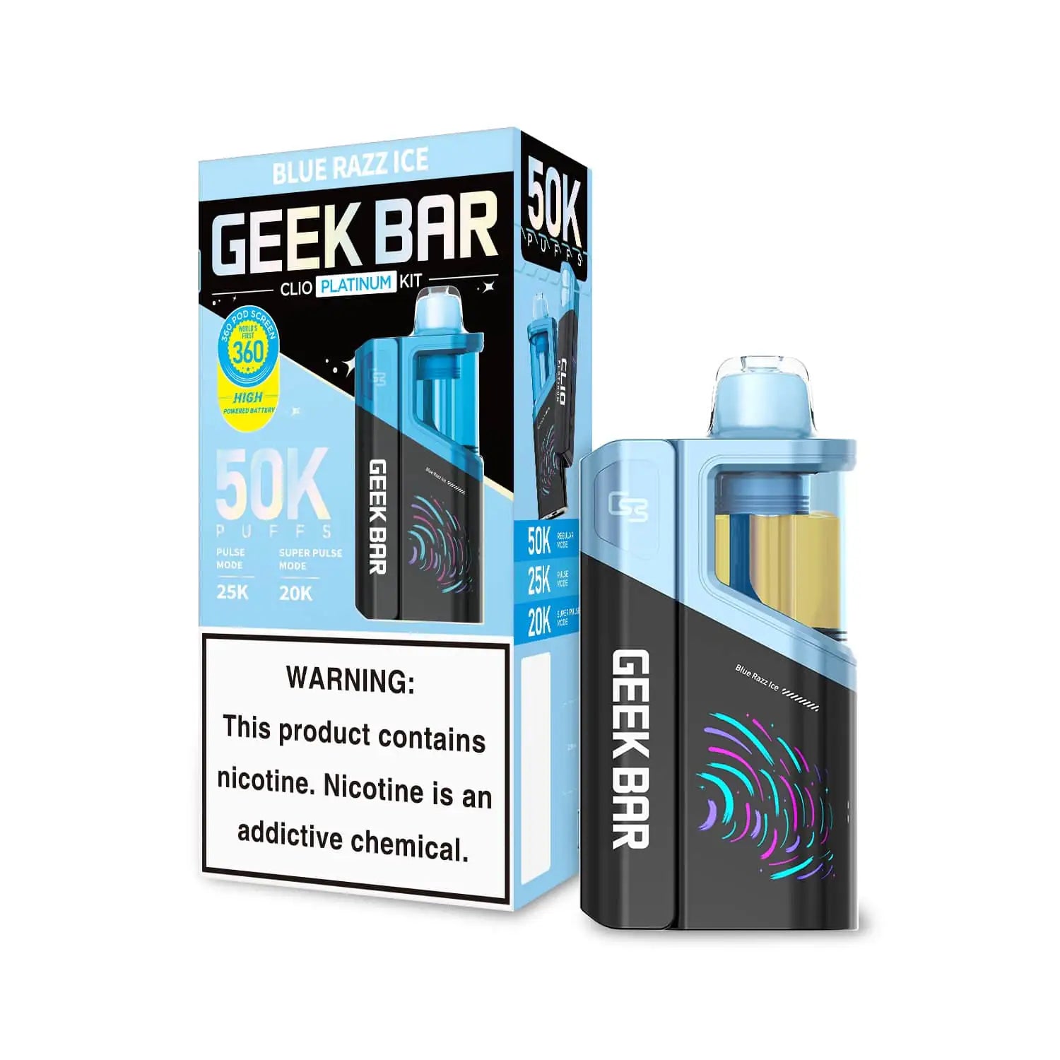Blue Razz Ice - Geek Bar Clio Platinum 50k Disposable Vape Kit JellyPuffs