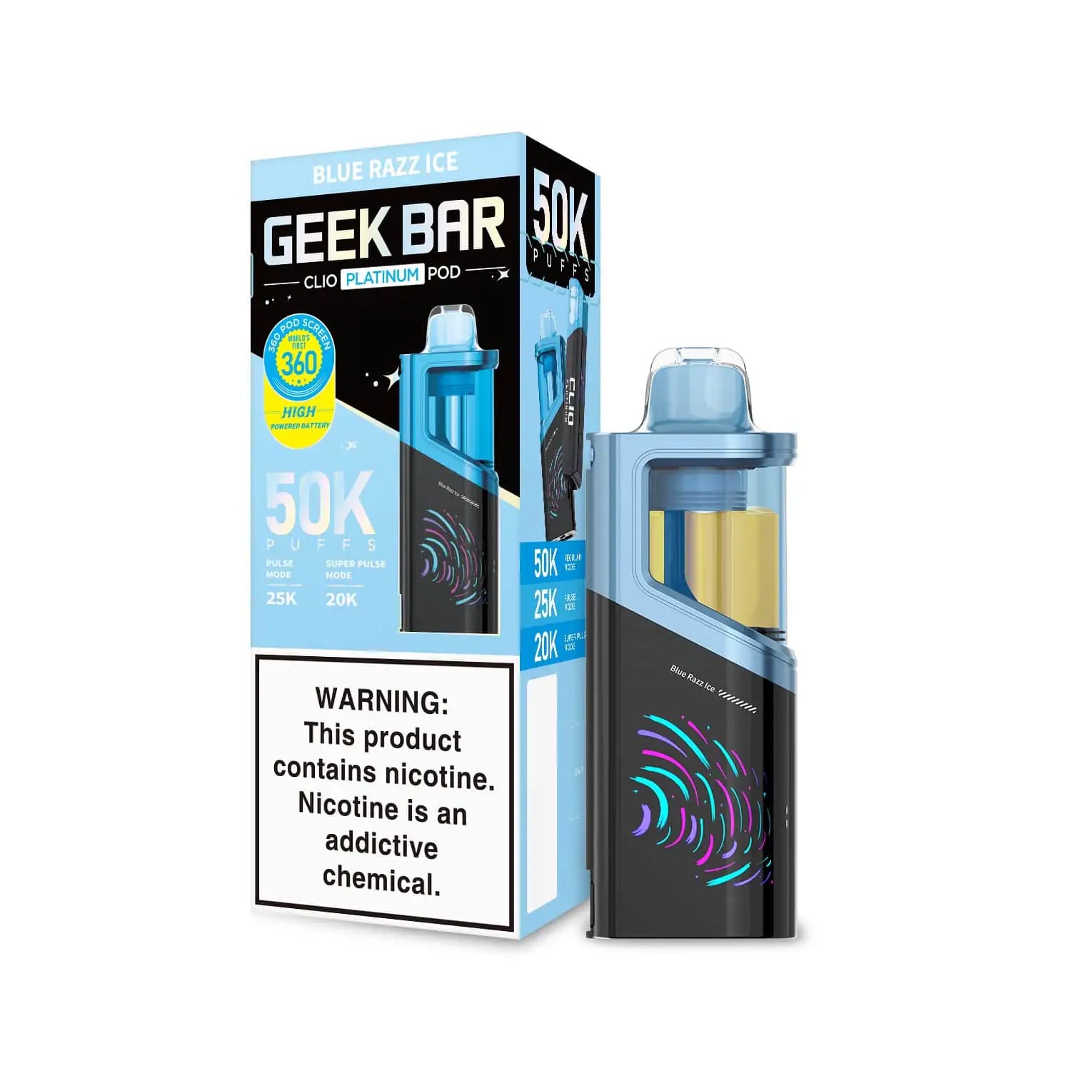 Blue Razz Ice - Geek Bar Clio Platinum 50k Disposable Vape Pod JellyPuffs