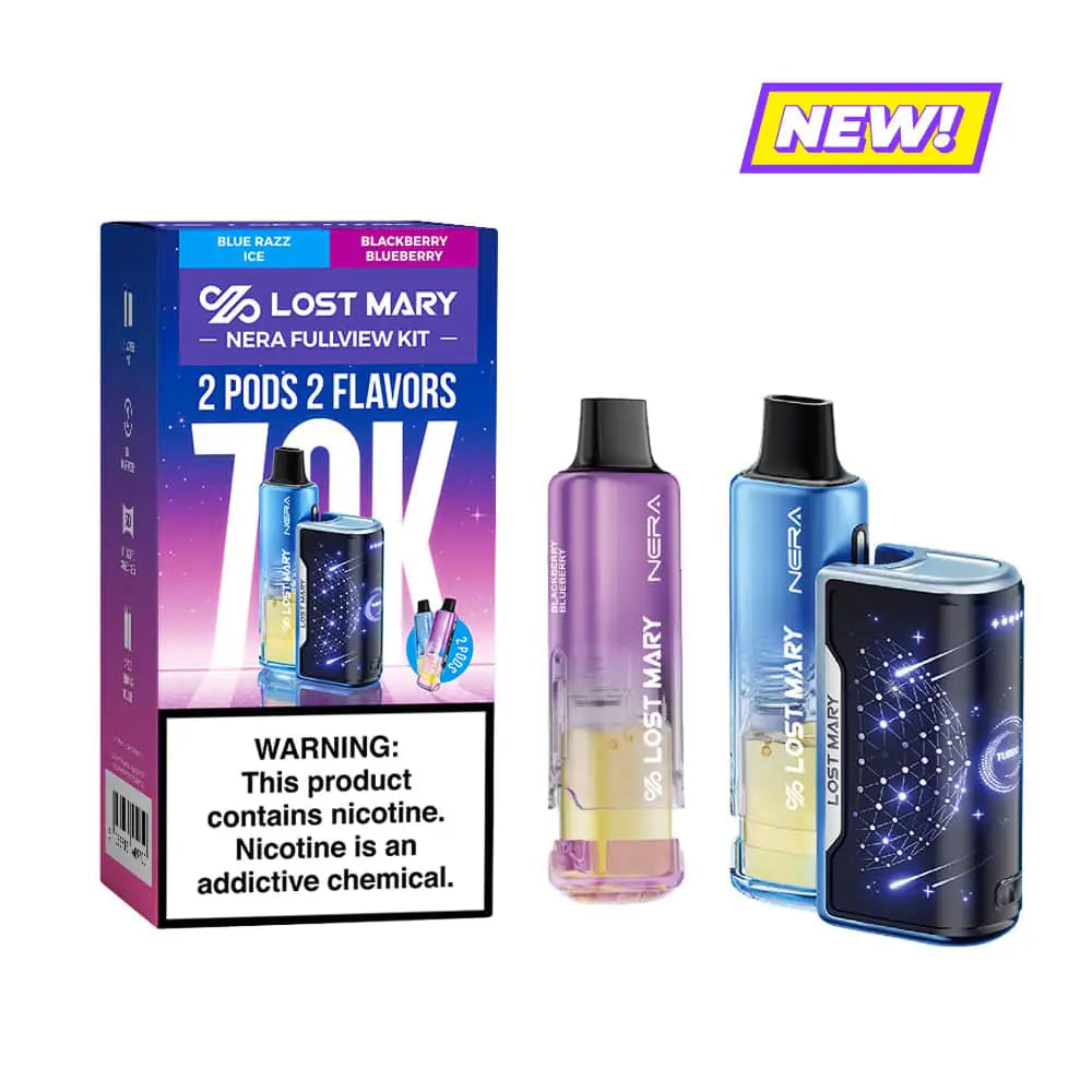 Blue Razz Ice & Blackberry Blueberry - Lost Mary Nera Fullview 70k Disposable Vape Kit JellyPuffs
