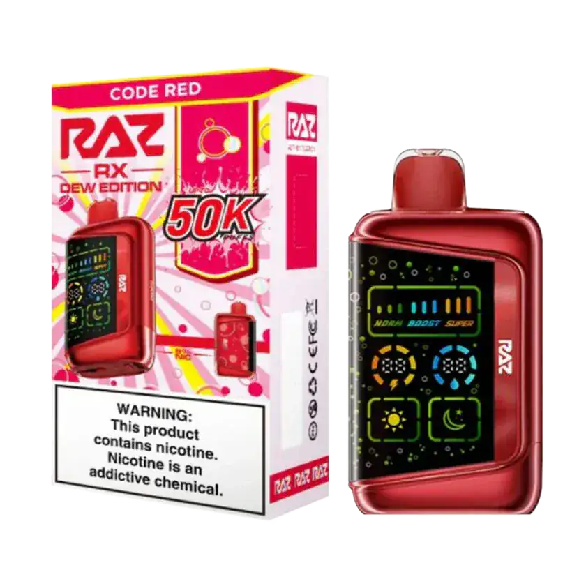 code disposable vape RAZ RX 50K Dew Edition Red Vape Shop in Scarborough All CYBER1 3 Inch Pod Light Select Flavor ::Sour Apple Grape Kiwi