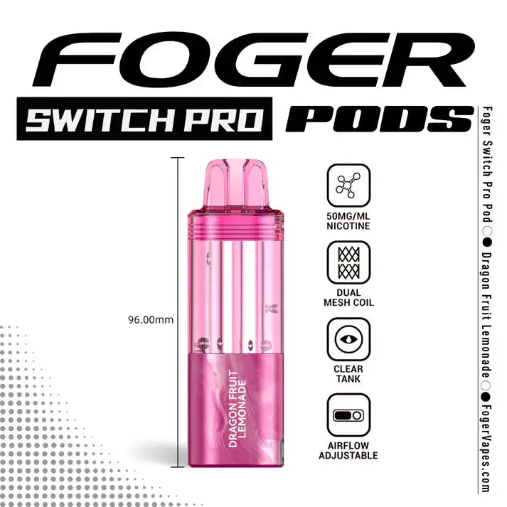 Dragon Fruit Lemonade Foger Switch Pro 30K disposable pod — tropical dragon fruit and zesty lemonade, no ice — JellyPuffs