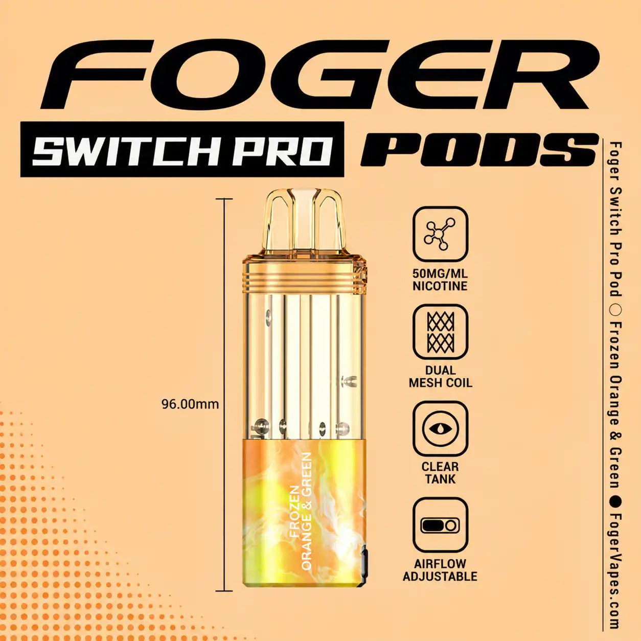 Frozen Orange & Green Foger Switch Pro 30K disposable pod — juicy orange, crisp green apple and kiwi, iced — JellyPuffs