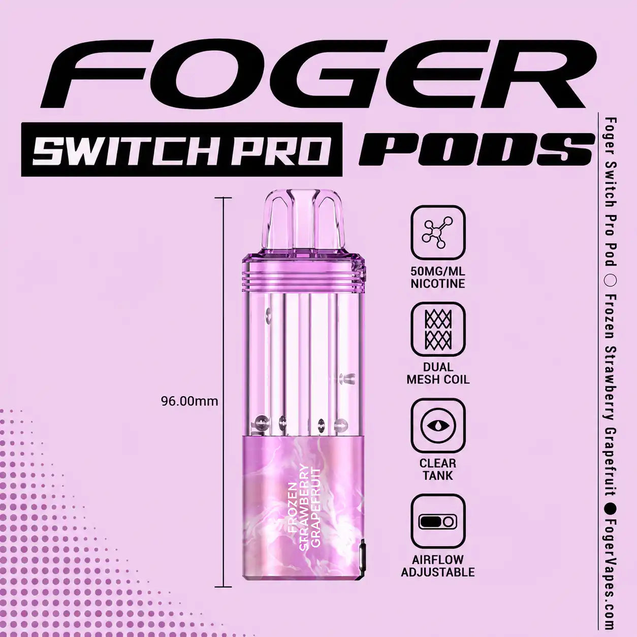 Frozen Strawberry Grapefruit Foger Switch Pro 30K disposable pod — sweet strawberry, tart pink grapefruit, iced — JellyPuffs