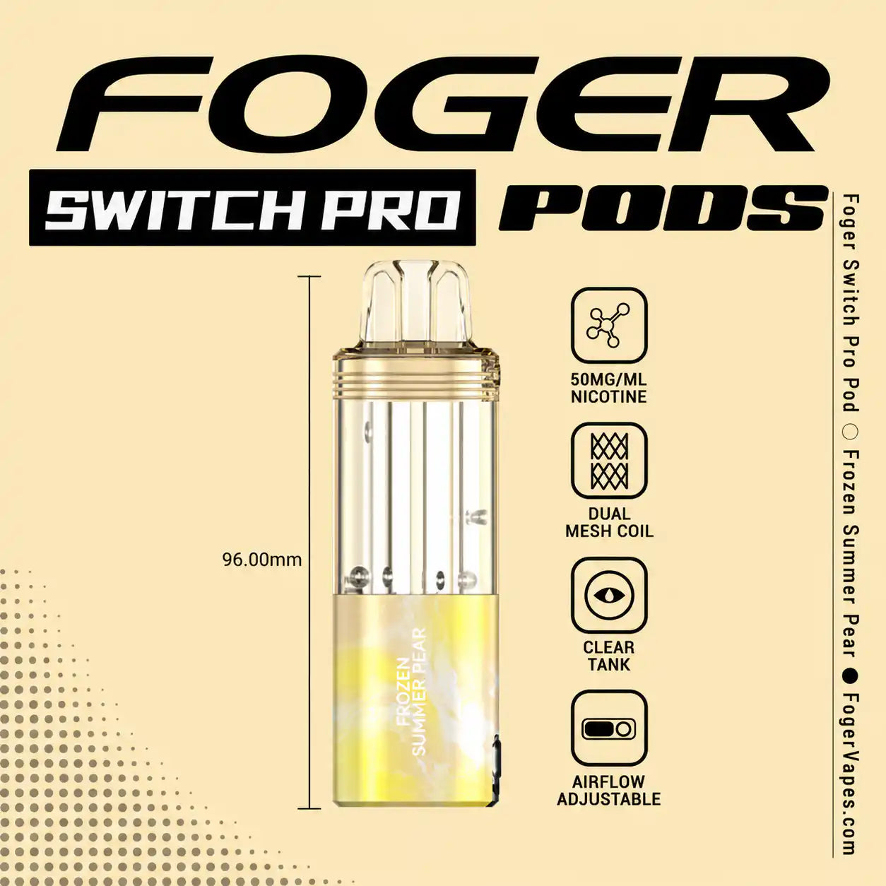 Frozen Summer Pear Foger Switch Pro 30K disposable pod — soft honeyed ripe pear, iced — JellyPuffs