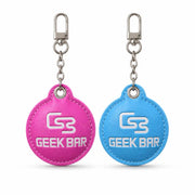 Geek Bar logo keychain with embossed logo on a faux-leather tag