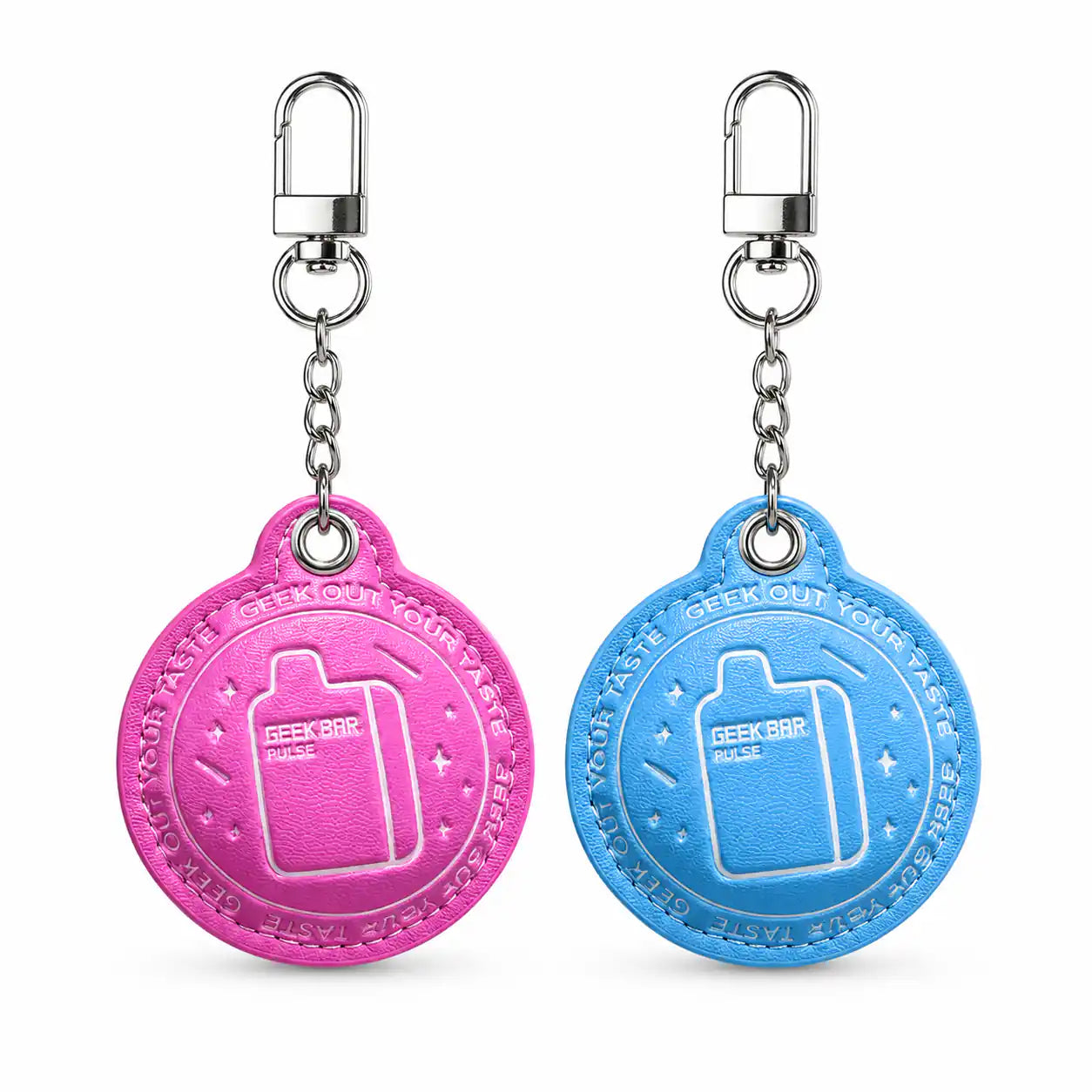 Geek Bar logo keychain with split ring and metal swivel clasp