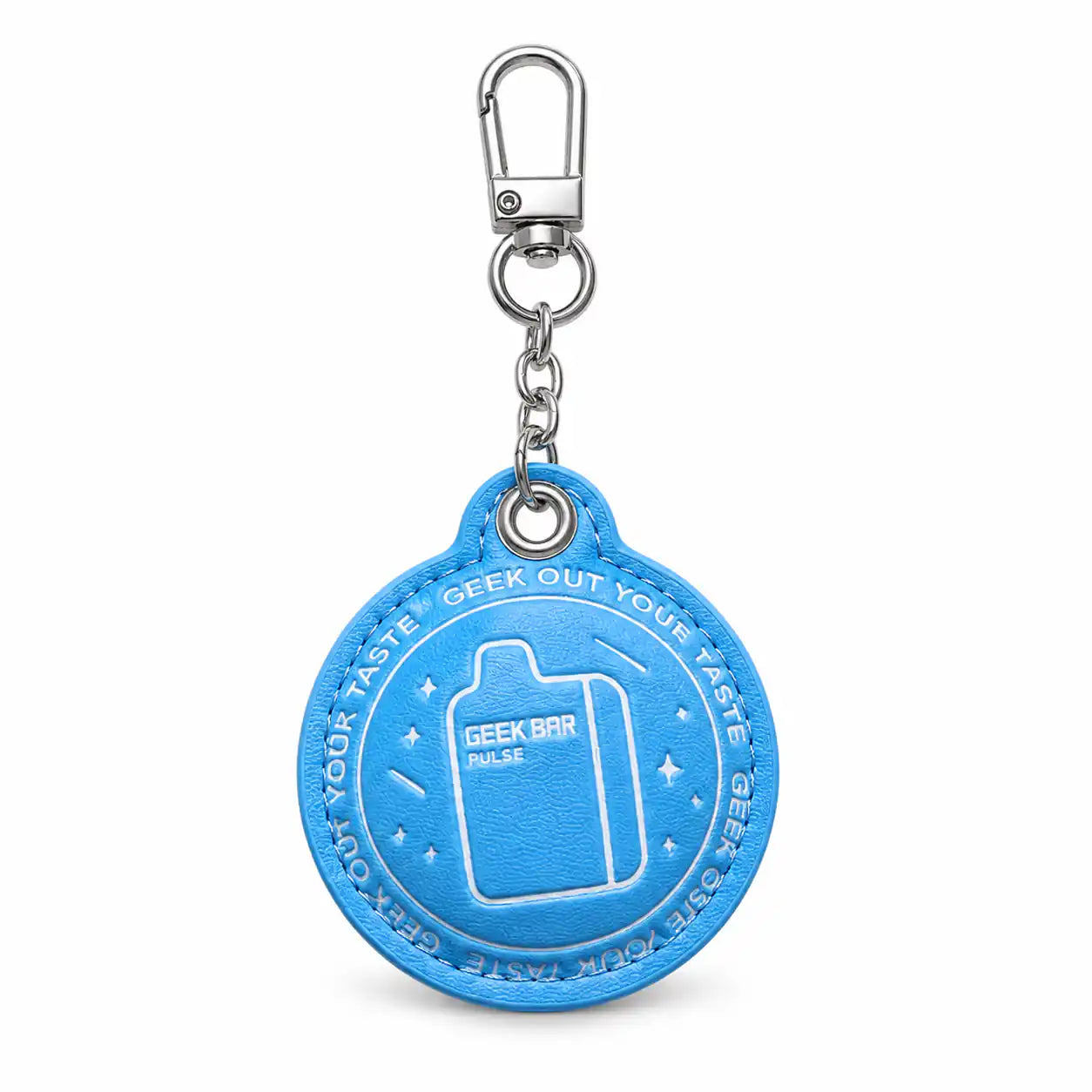 Geek Bar branded keychain accessory with swivel clasp detail