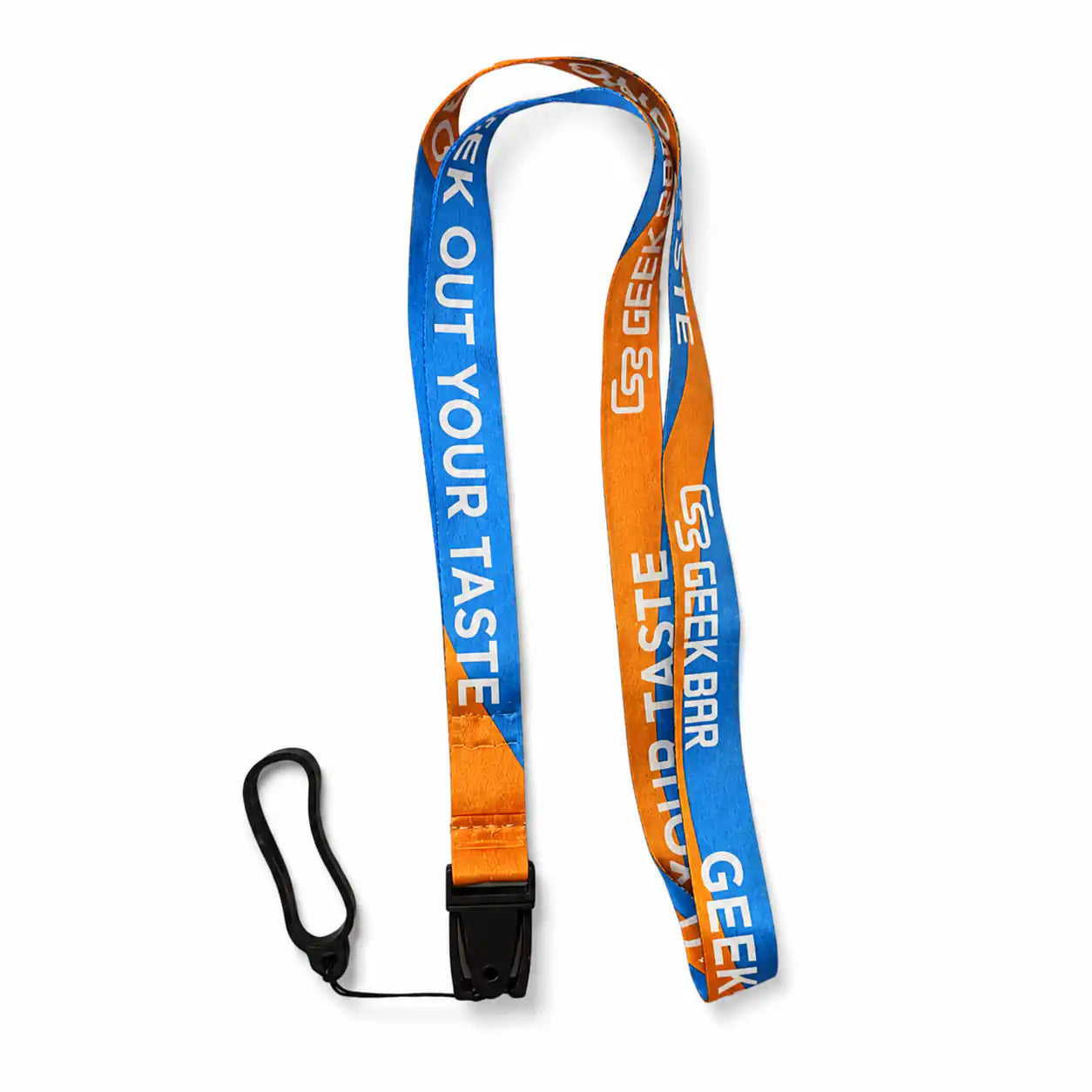 Geek Bar lanyard printed with the Geek Out Your Taste slogan