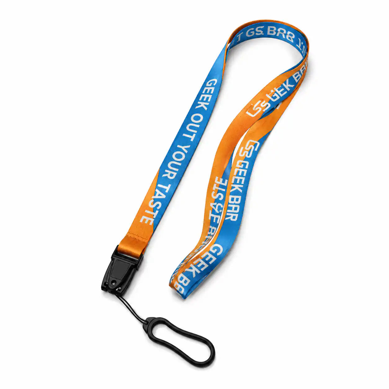 Geek Bar branded lanyard with quick-release buckle detail