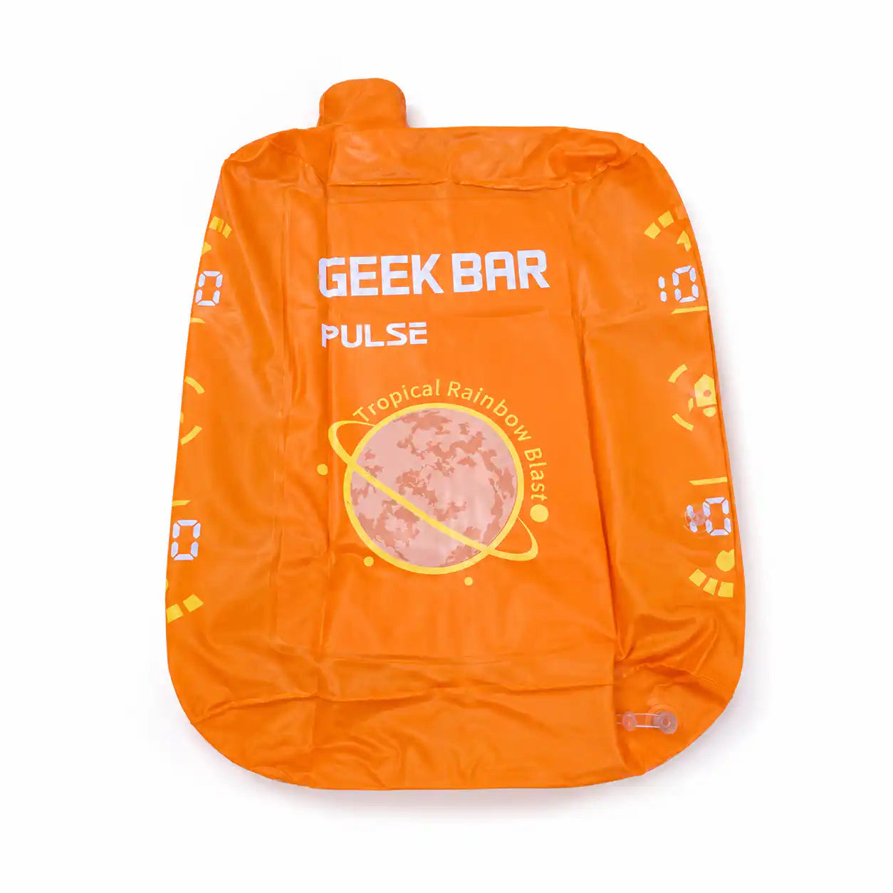 Geek Bar Pulse shaped inflatable beach ball with screen and flavor planet artwork