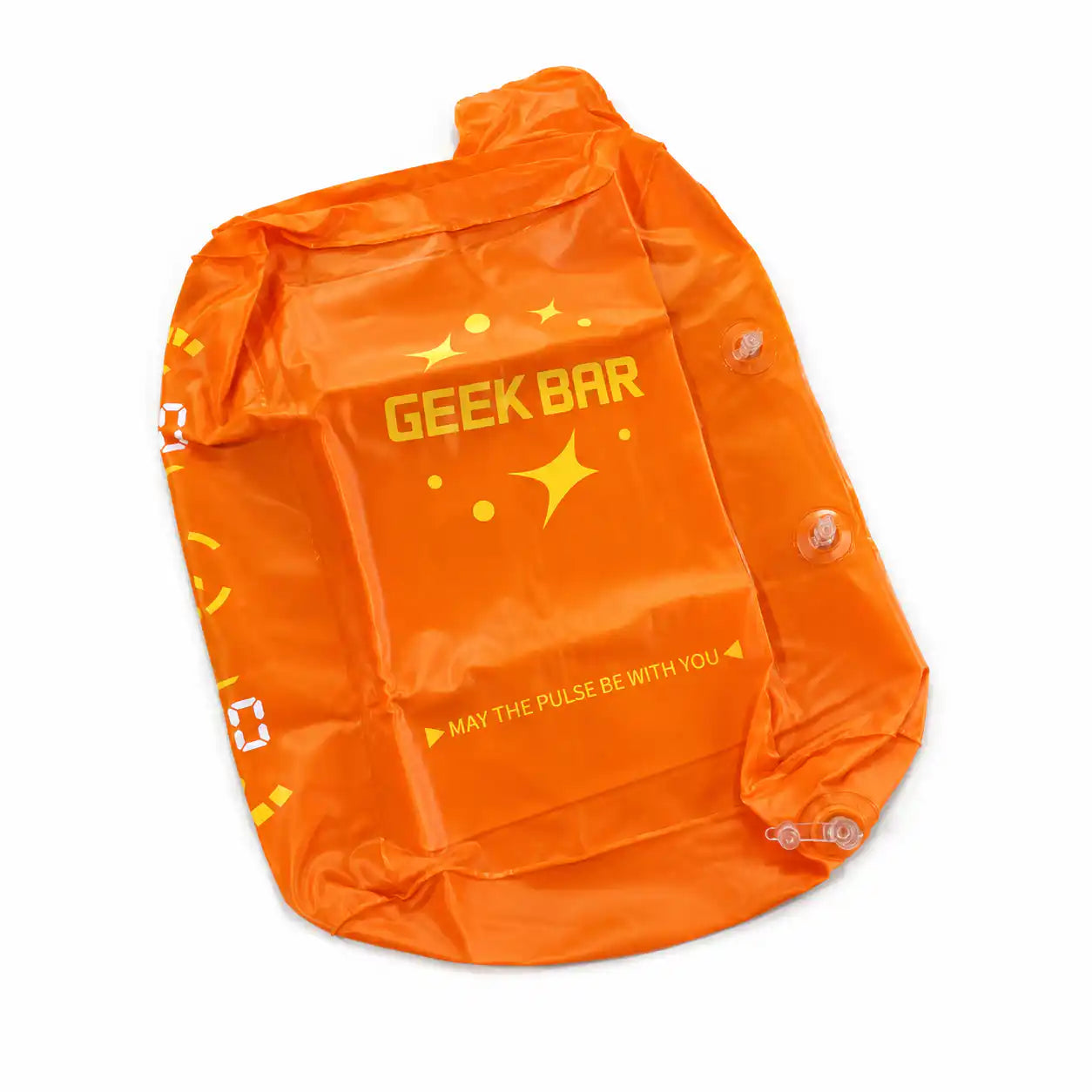 Geek Bar Pulse inflatable beach ball, Tropical Rainbow Blast colorway, held for size