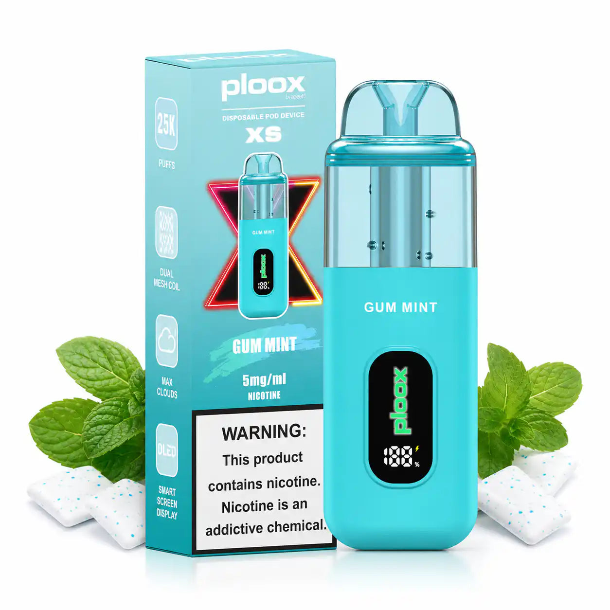 Gum Mint - Ploox XS 25k Disposable E-Hookah JellyPuffs