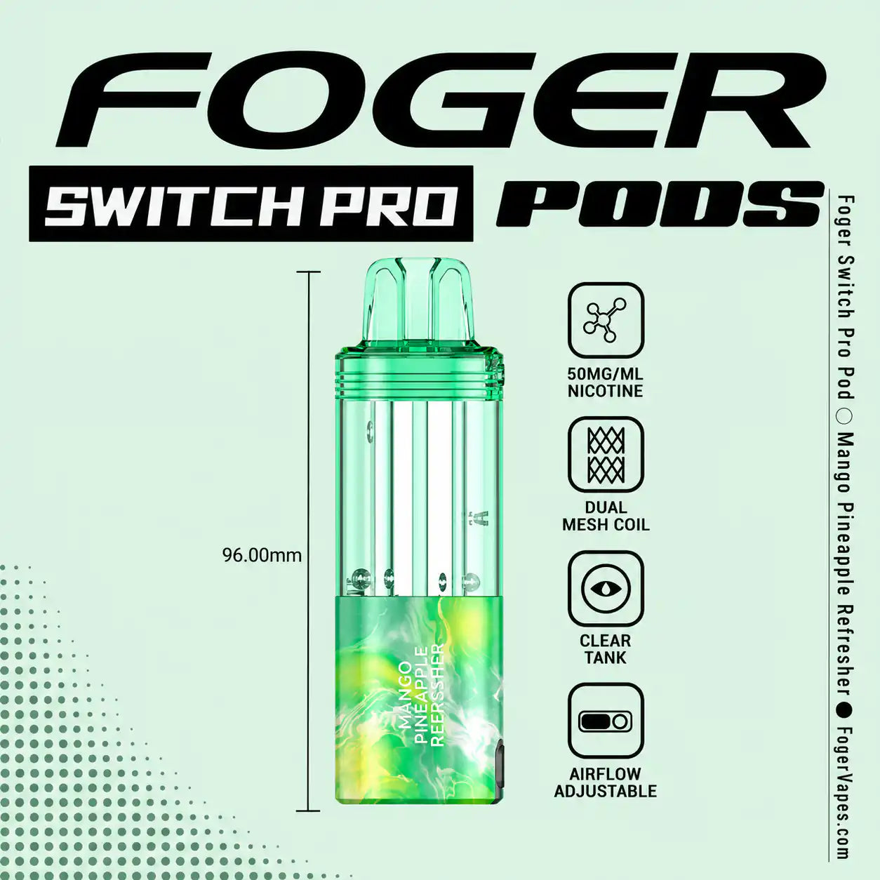 Mango Pineapple Refresher Foger Switch Pro 30K disposable pod — ripe mango, tangy pineapple, no ice — JellyPuffs
