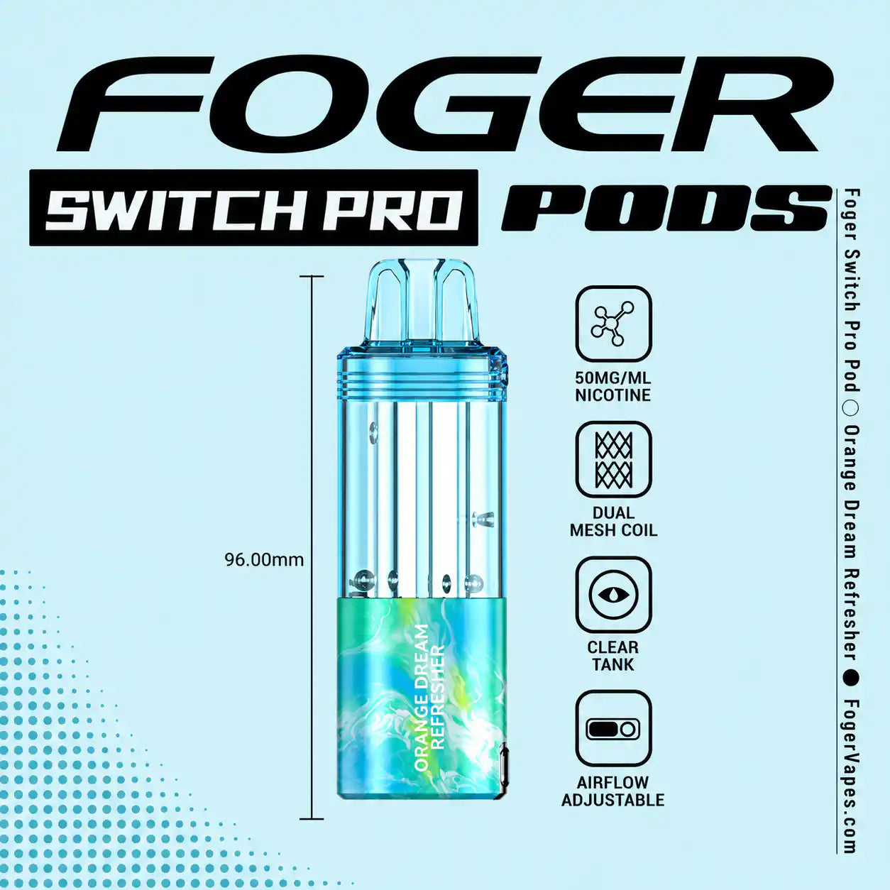 Orange Dream Refresher Foger Switch Pro 30K disposable pod — zesty orange, smooth vanilla cream, no ice — JellyPuffs