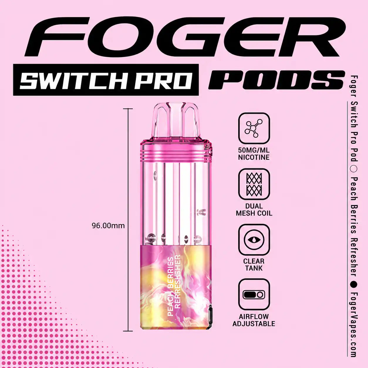 Peach Berries Refresher Foger Switch Pro 30K disposable pod — ripe peach, tangy mixed berries, no ice — JellyPuffs