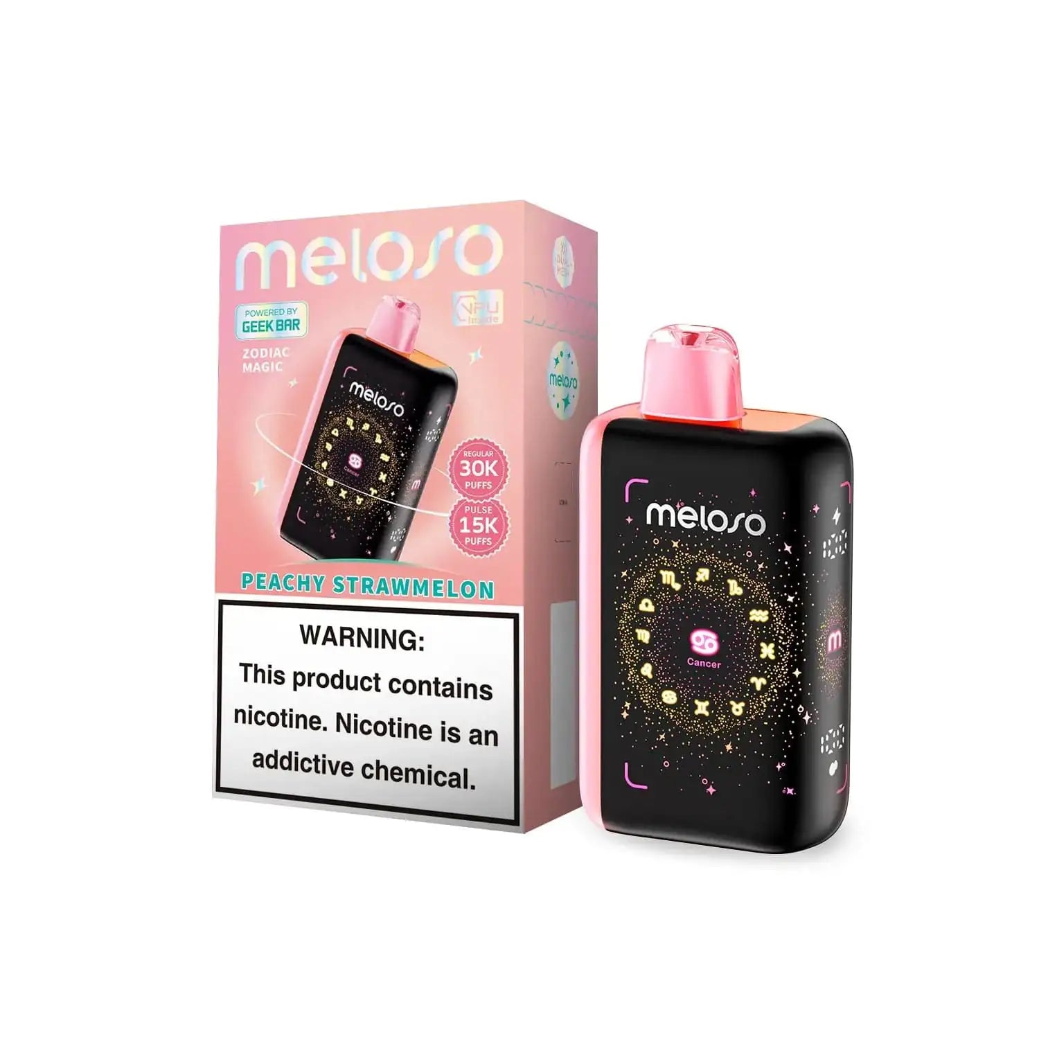 Peachy Strawmelon - Geek Bar Meloso Bar 30k Disposable Vape JellyPuffs