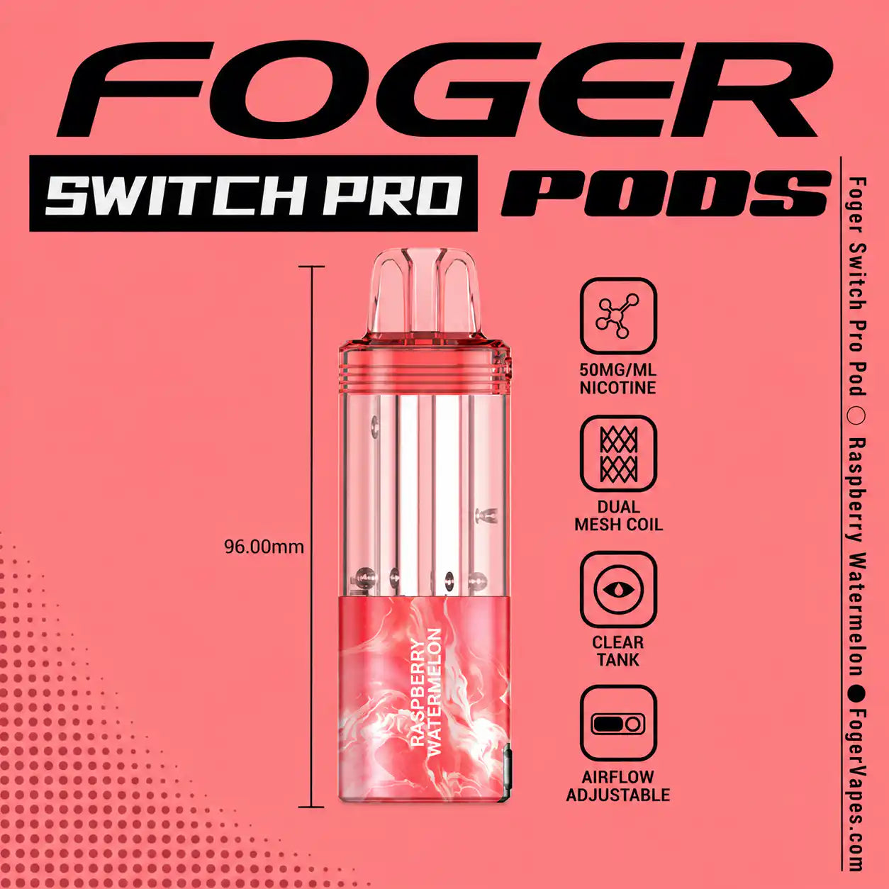 Raspberry Watermelon Foger Switch Pro 30K disposable pod — juicy watermelon, tangy raspberry, no ice — JellyPuffs
