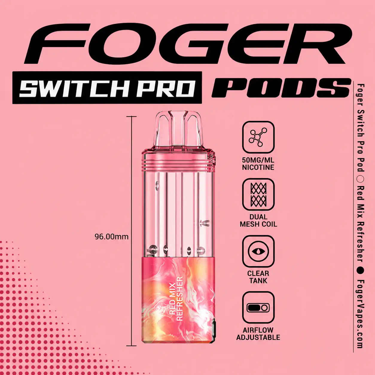 Red Mix Refresher Foger Switch Pro 30K disposable pod — strawberry, cherry, raspberry, watermelon, no ice — JellyPuffs