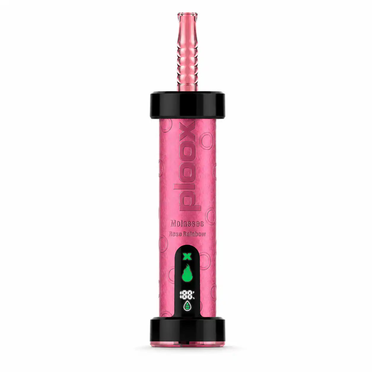 Rose Rainbow Ploox Molasses 75K disposable e-hookah by JellyPuffs — floral rose with sweet rainbow fruit candy, no ice; up to 75,000 puffs, 40mL, 0.5% (5mg) nicotine, rechargeable shisha vape