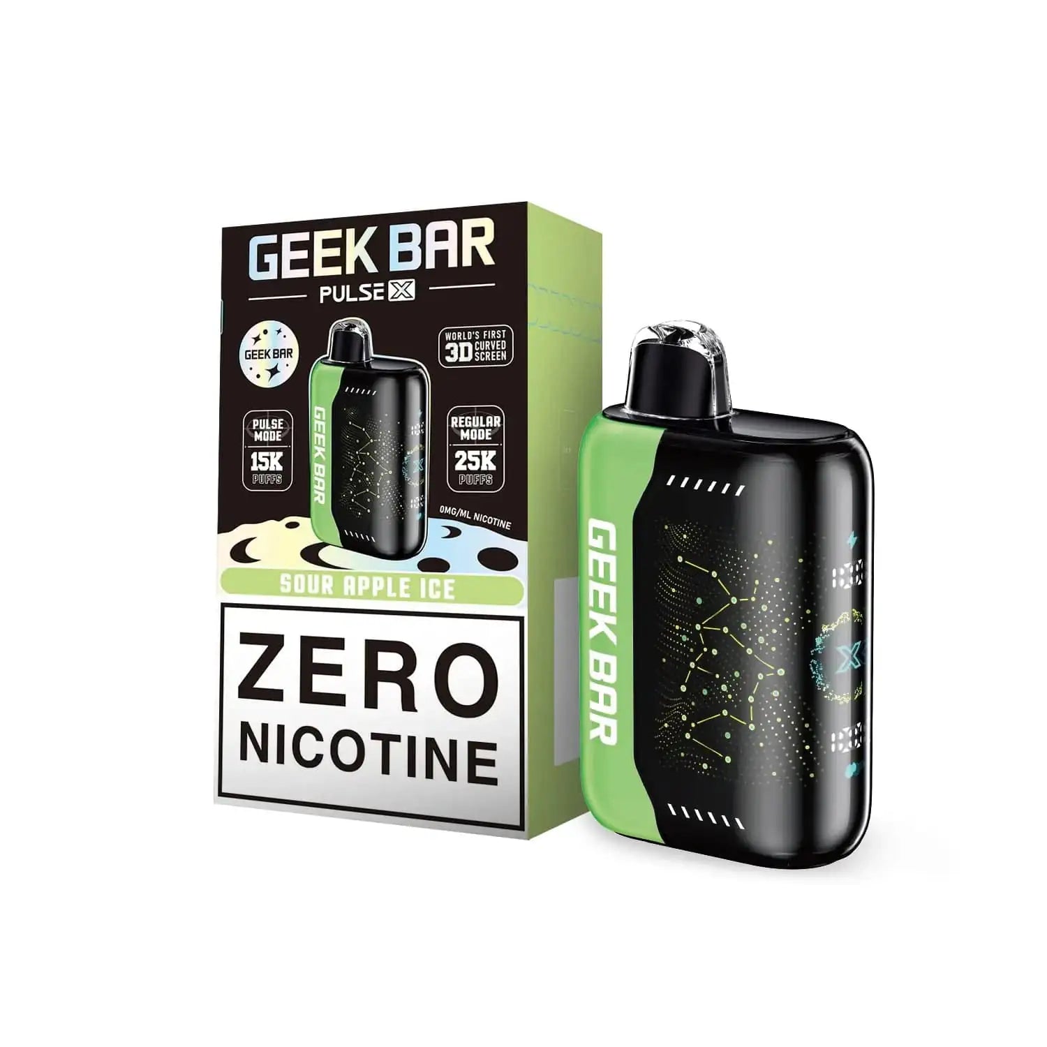 Sour Apple Ice - Geek Bar Pulse X Zero Nicotine 25K Disposable Vape JellyPuffs