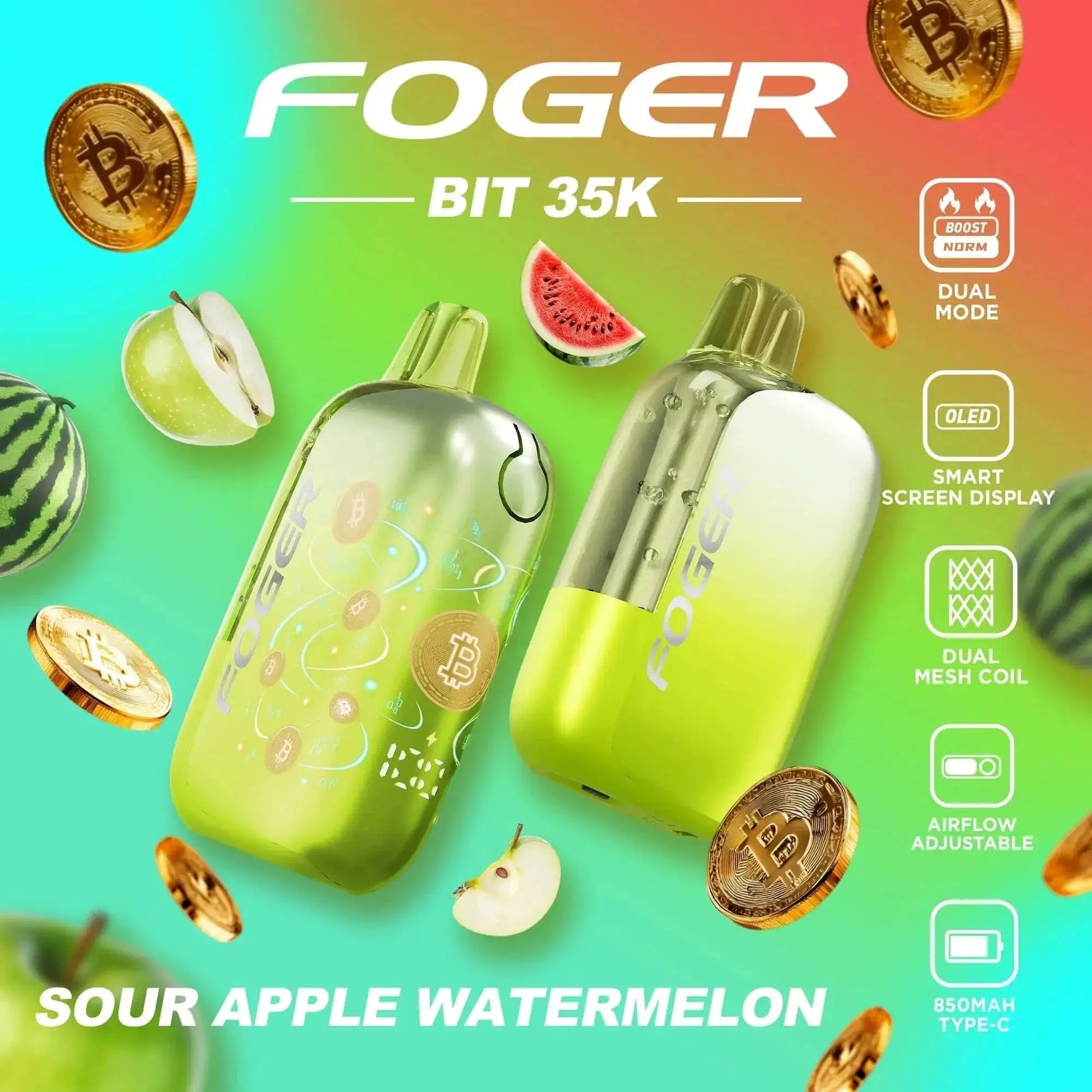 Sour Apple Watermelon - Foger Bit 35k Disposable Vape JellyPuffs
