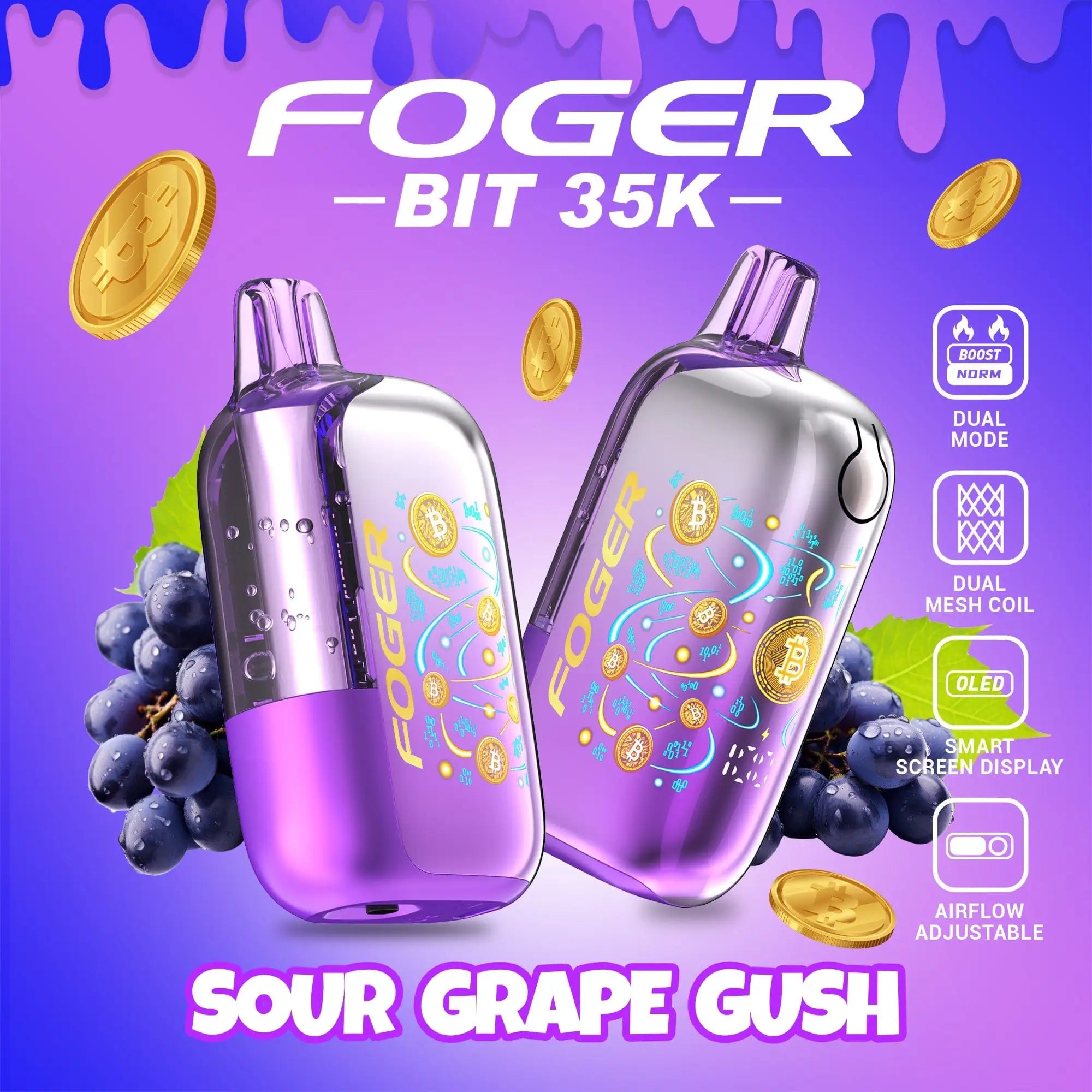 Sour Grape Gush - Foger Bit 35k Disposable Vape JellyPuffs