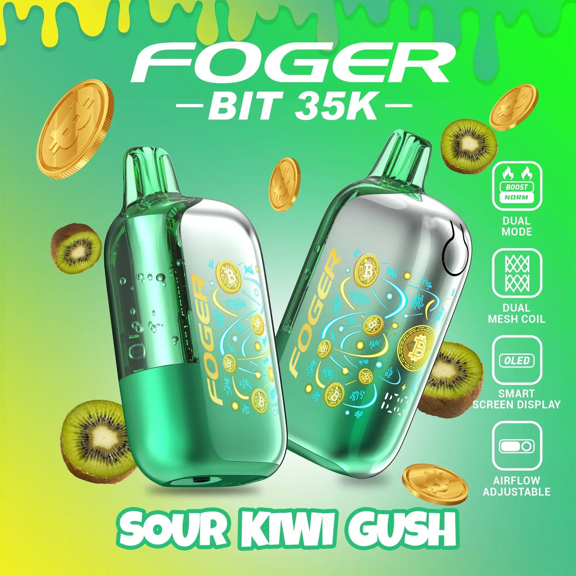 Sour Kiwi Gush - Foger Bit 35k Disposable Vape JellyPuffs