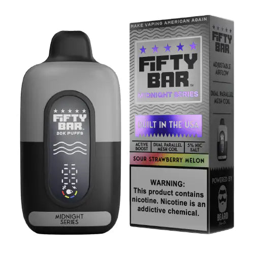 Sour Strawberry Melon - Fifty Bar Midnight Series 20k Disposable Vape JellyPuffs