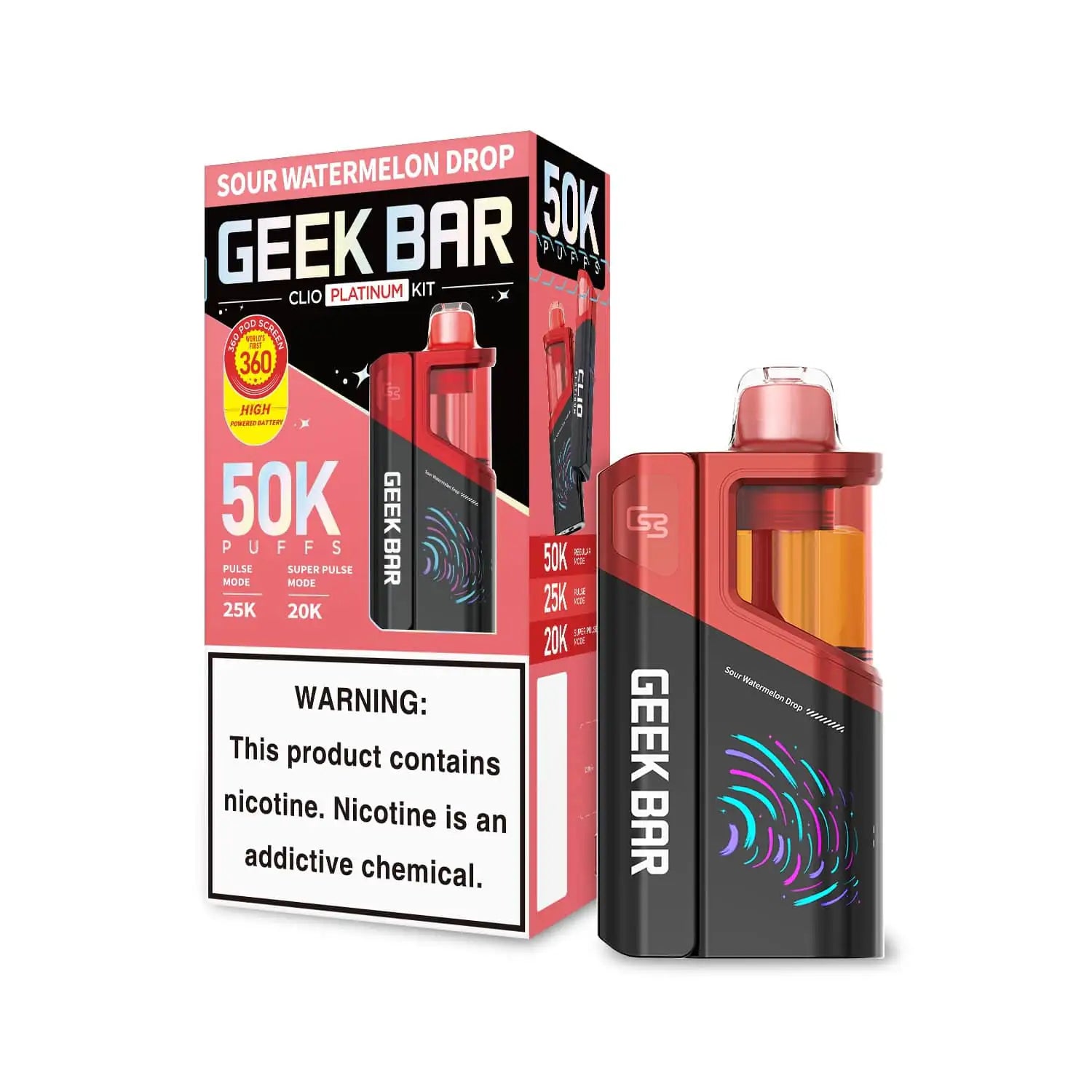 Sour Watermelon Drop - Geek Bar Clio Platinum 50k Disposable Vape Kit JellyPuffs