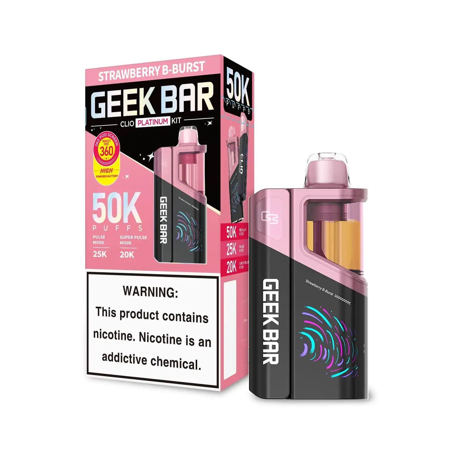 Strawberry B-Burst - Geek Bar Clio Platinum 50k Disposable Vape Kit JellyPuffs