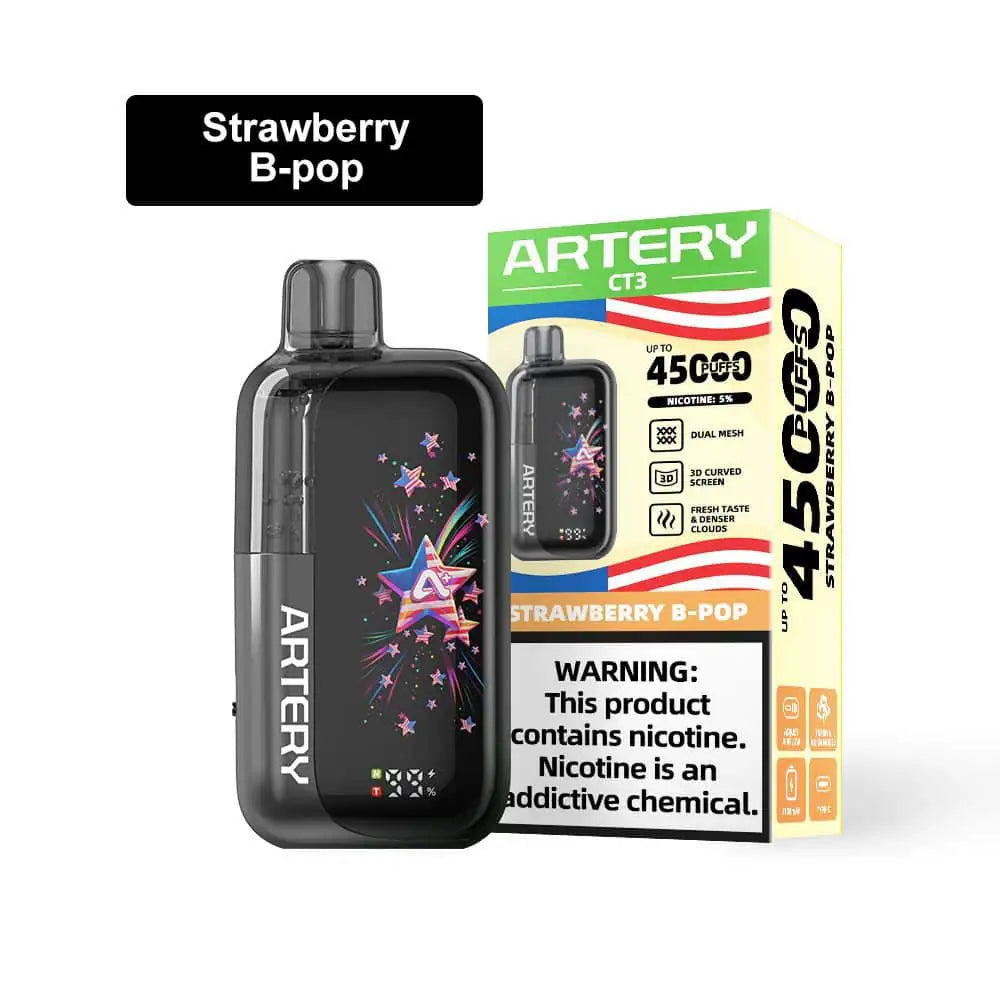 Strawberry B-Pop - Artery Vapor CT3 Clearo 45k Disposable Vape JellyPuffs