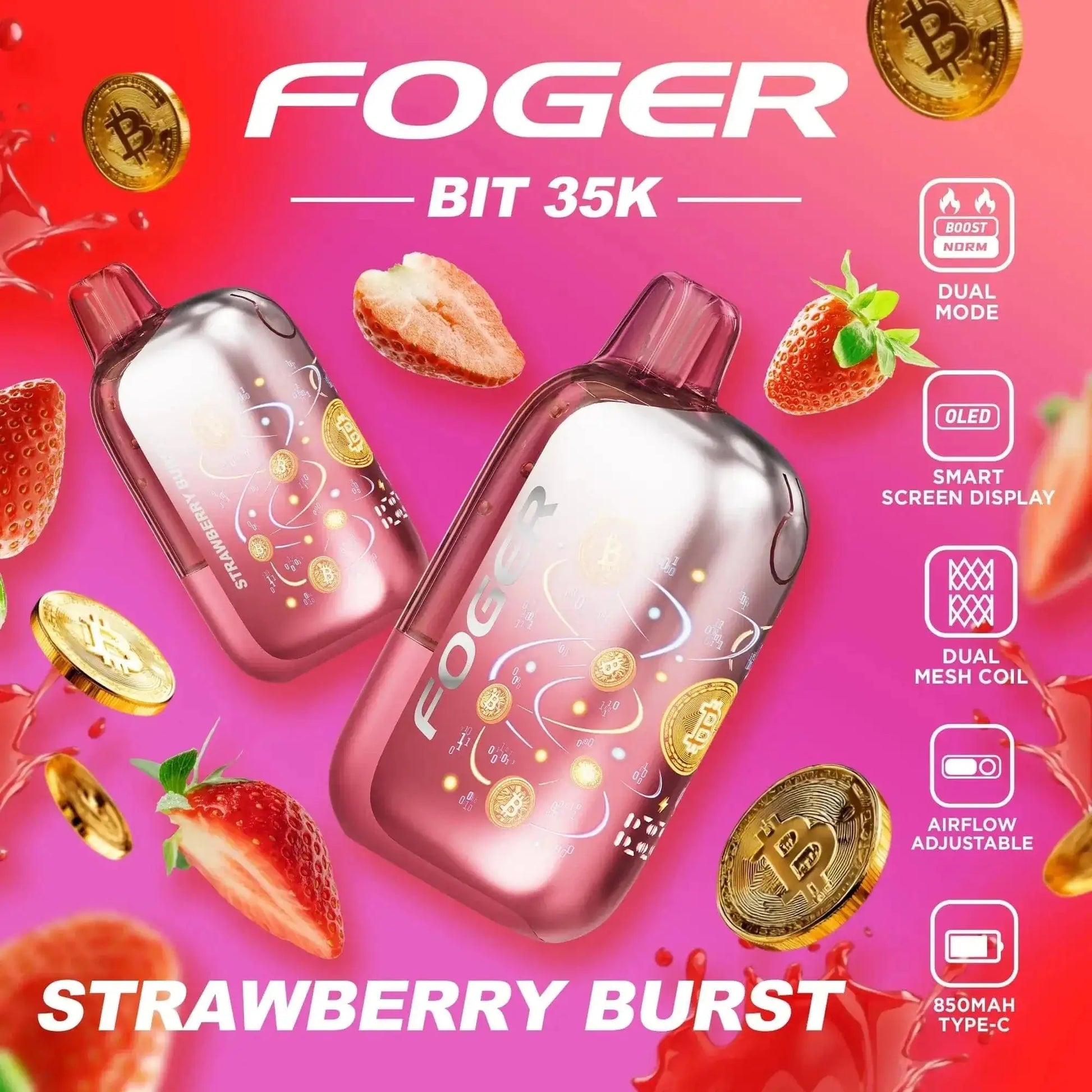 Strawberry Burst - Foger Bit 35k Disposable Vape JellyPuffs