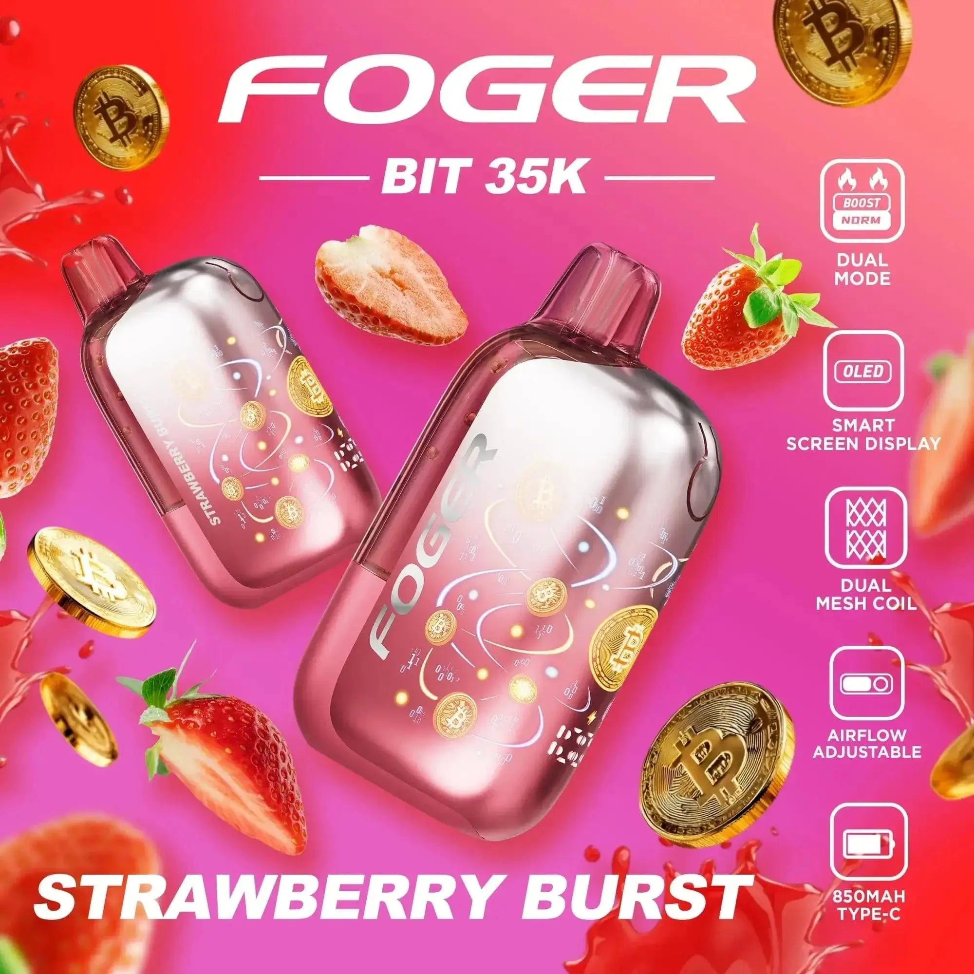Strawberry Burst - Foger Bit 35k Disposable Vape JellyPuffs