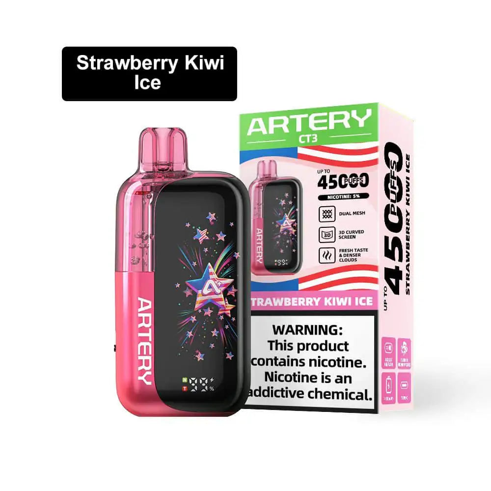 Strawberry Kiwi Ice - Artery Vapor CT3 Clearo 45k Disposable Vape JellyPuffs