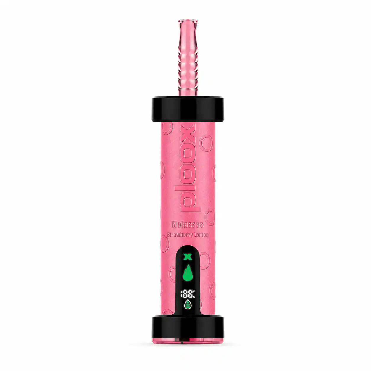 Strawberry Lemon Ploox Molasses 75K disposable e-hookah by JellyPuffs — juicy strawberry and bright, tangy lemon, no ice; up to 75,000 puffs, 40mL, 0.5% (5mg) nicotine, rechargeable shisha vape
