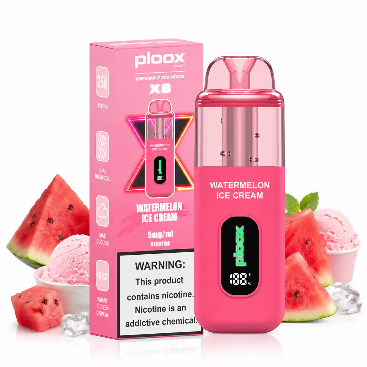 Watermelon Ice Cream - Ploox XS 25k Disposable E-Hookah JellyPuffs