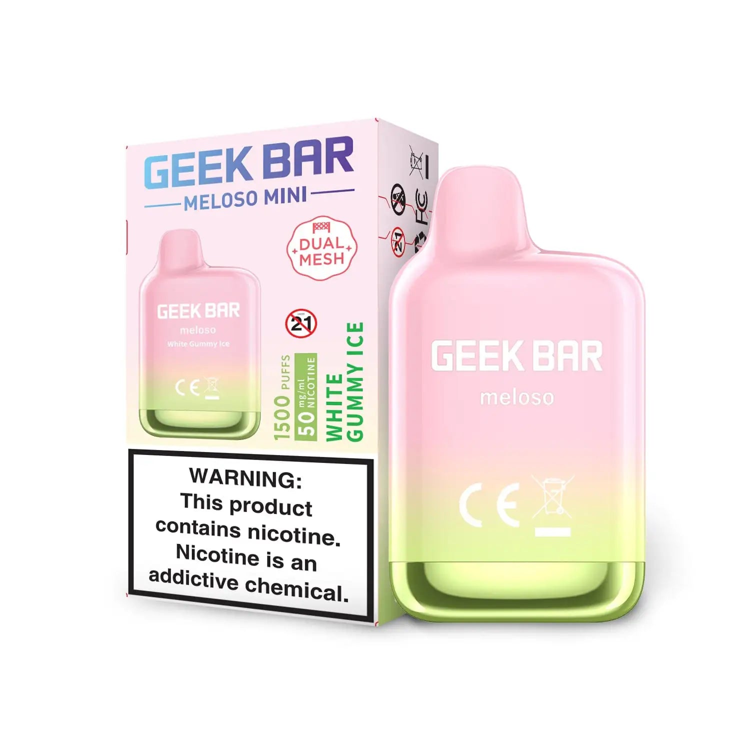 White Gummy Ice - Geek Bar Meloso Mini 1500 Disposable Vape JellyPuffs