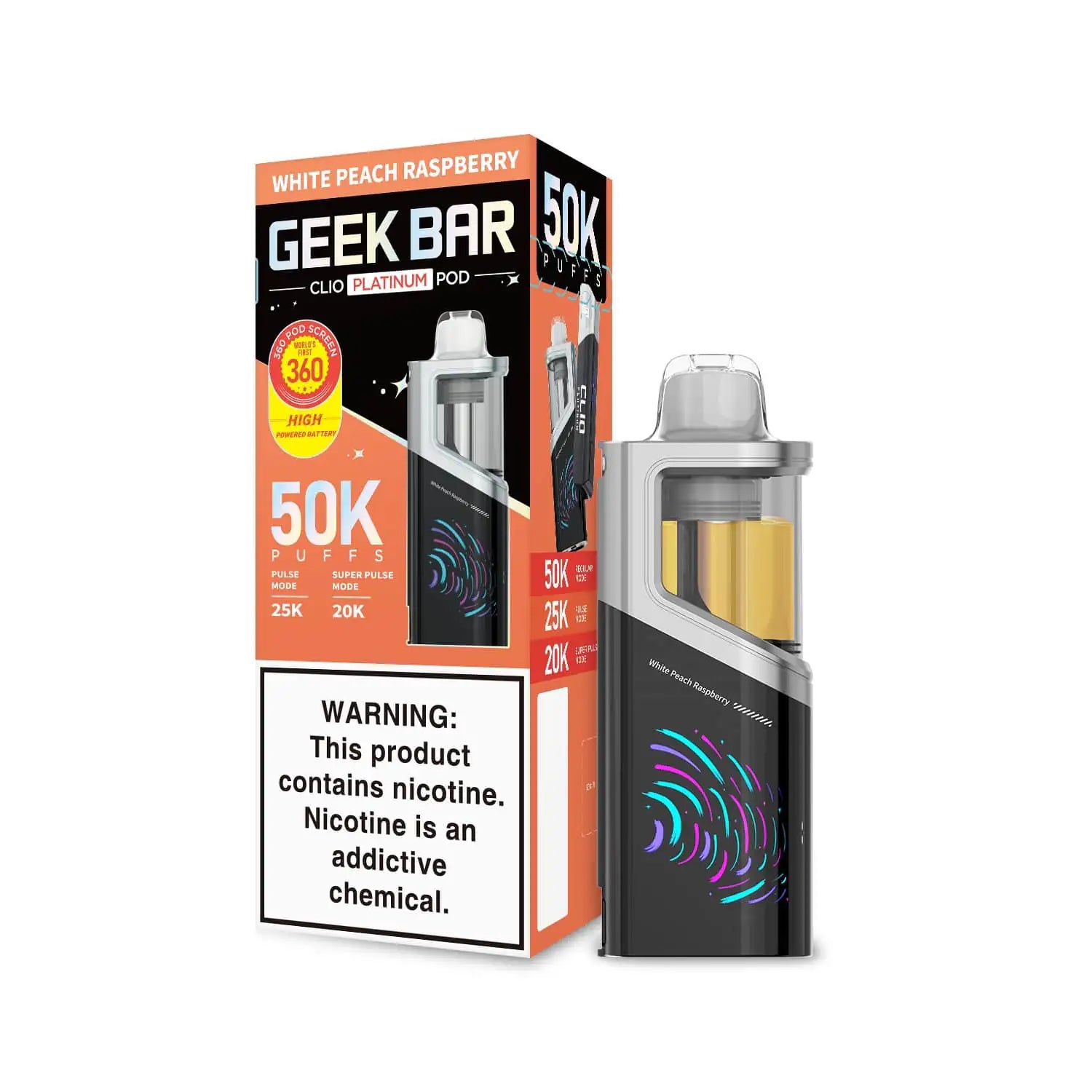White Peach Raspberry - Geek Bar Clio Platinum 50k Disposable Vape Pod JellyPuffs