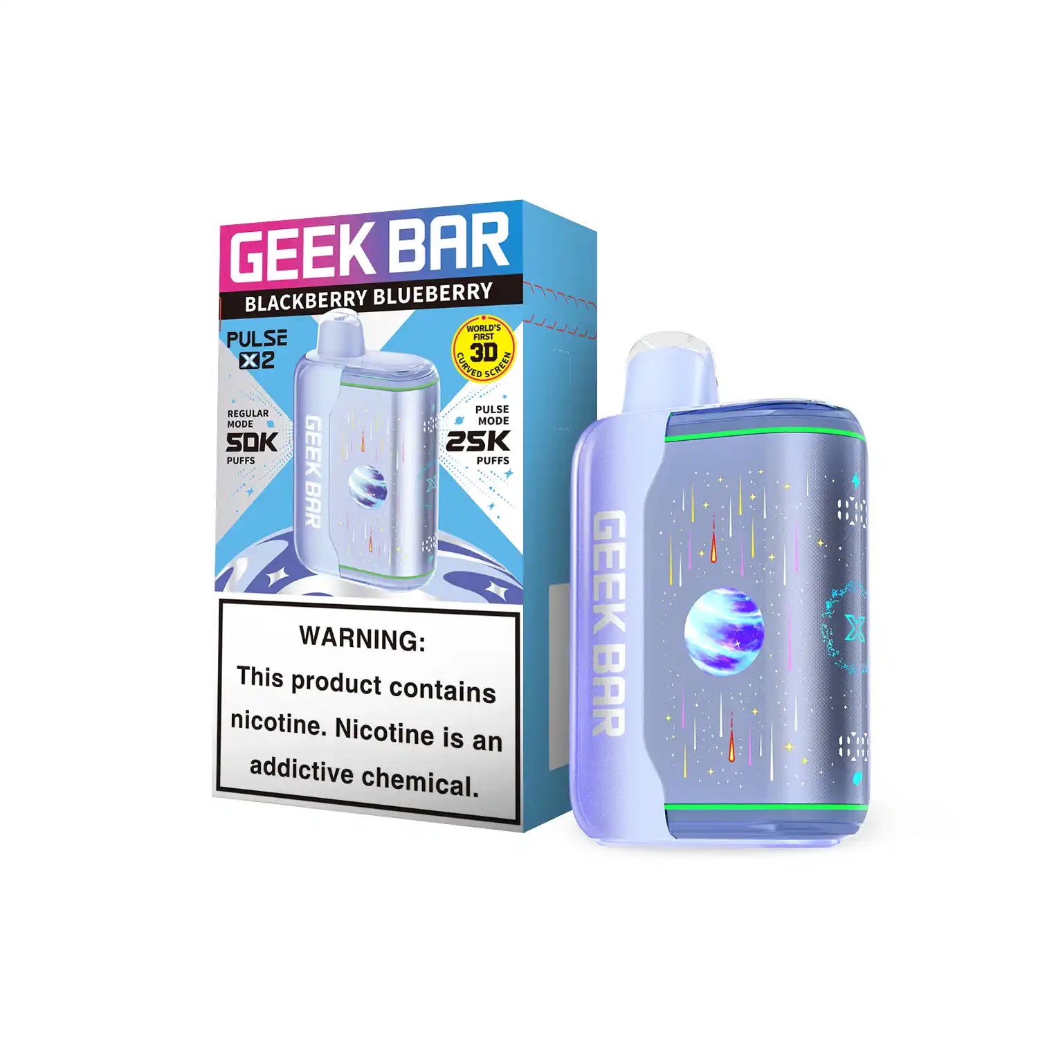 Blackberry Blueberry Geek Bar Pulse X 2 50K disposable vape, iced, 50000 puffs, 5% nicotine