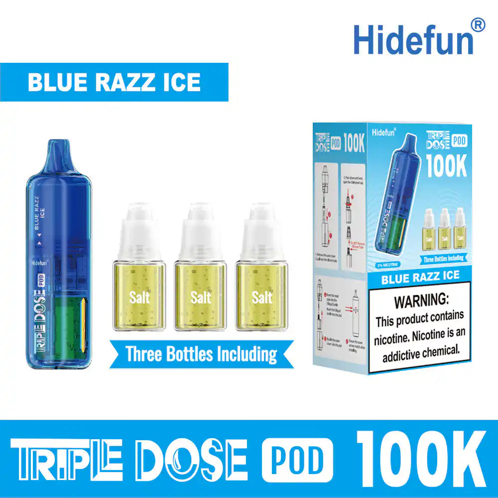Blue Razz Ice Hide Fun Triple Dose 100K replacement pod, iced, 100,000 puffs, 5% nicotine