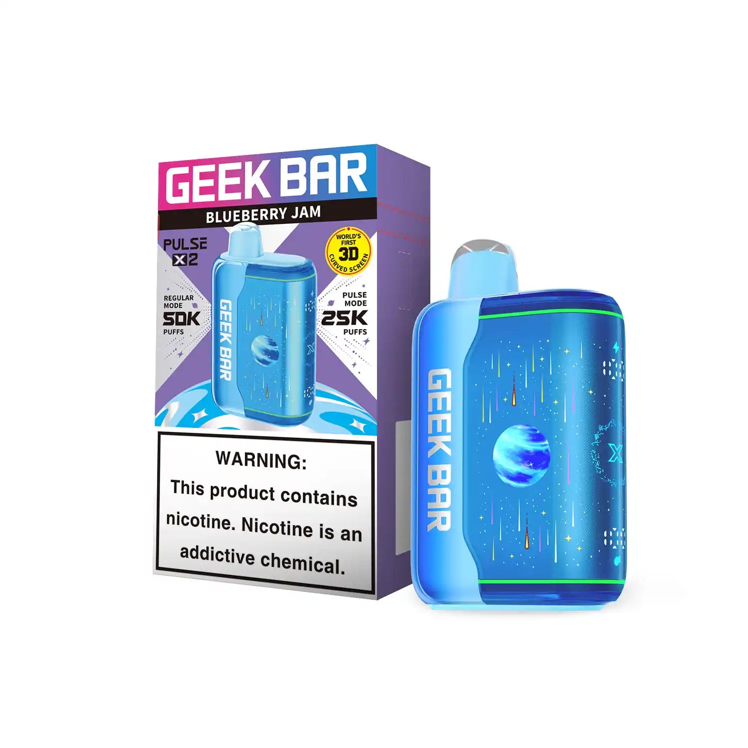 Blueberry Jam Geek Bar Pulse X 2 50K disposable vape, no ice, 50000 puffs, 5% nicotine