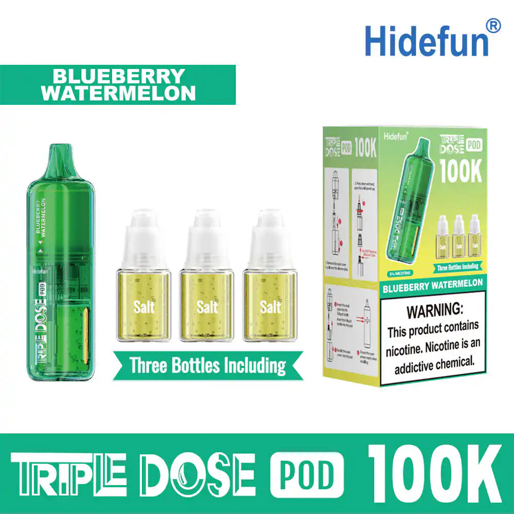Blueberry Watermelon Hide Fun Triple Dose 100K replacement pod, no ice, 100,000 puffs, 5% nicotine