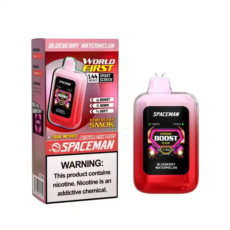 Blueberry Watermelon Spaceman Nebula 25K Plus disposable vape, no ice, 25,000 puffs, 5% nicotine