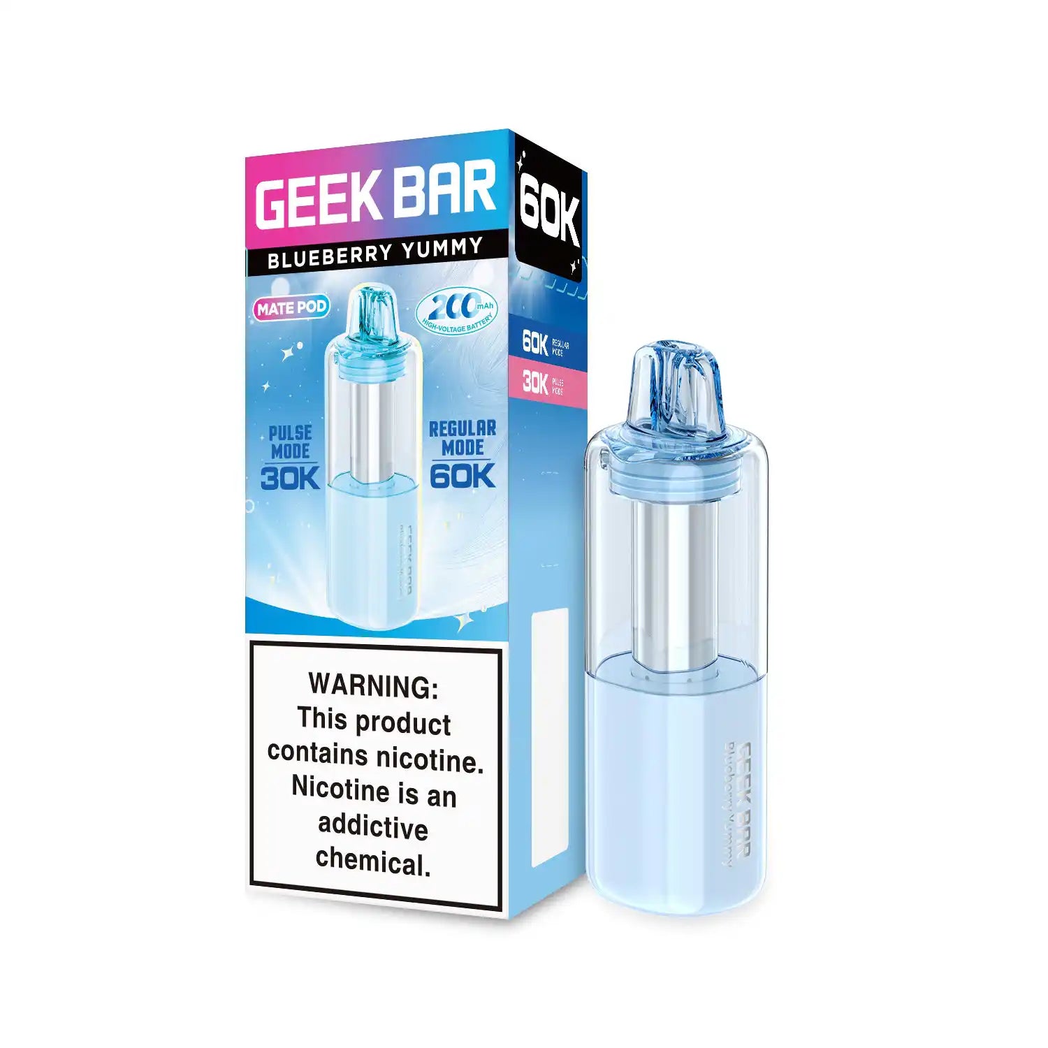 Blueberry Yummy Geek Bar Mate 60K disposable vape pod, no ice, 60,000 puffs, 5% nicotine