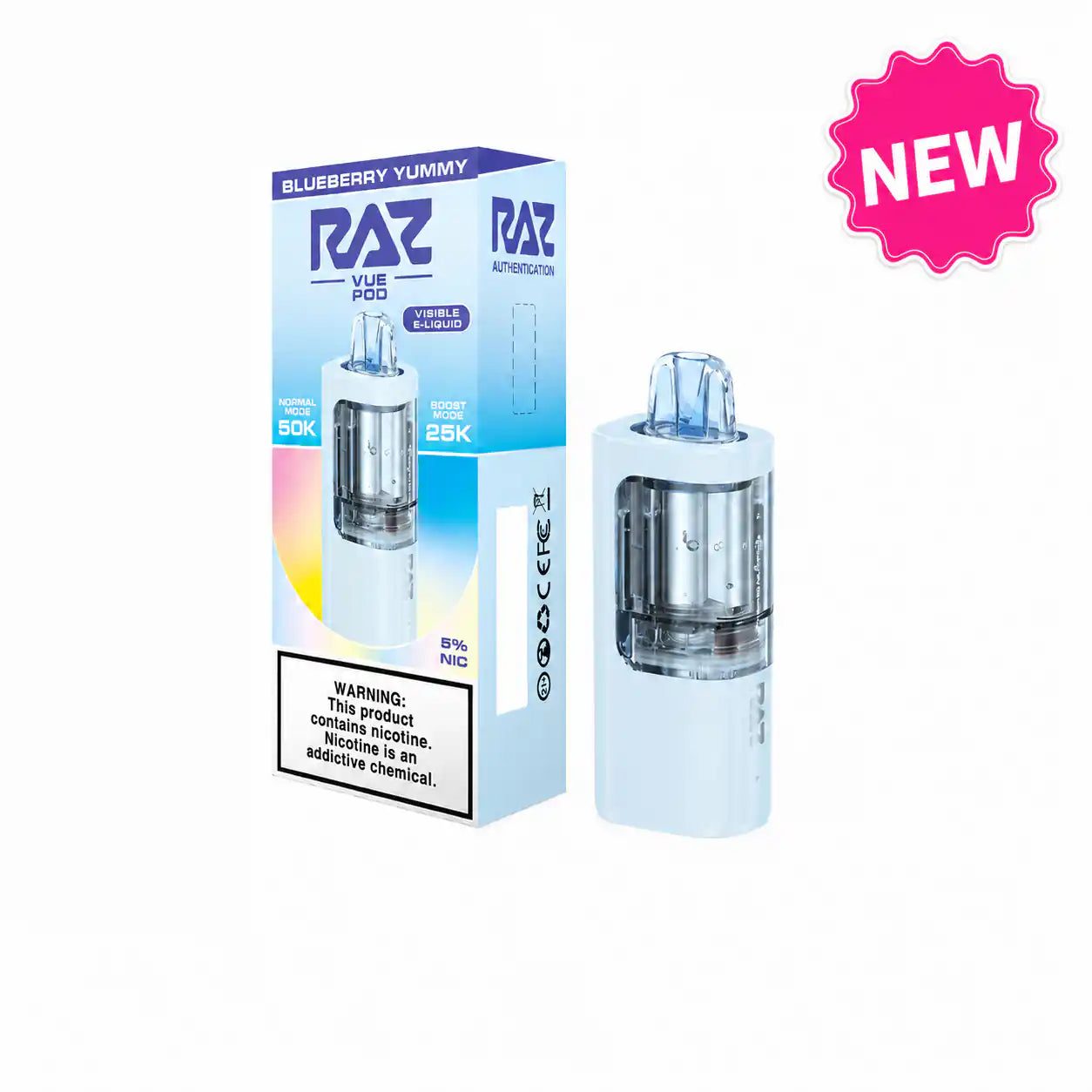 Blueberry Yummy RAZ Vue 50K disposable pod — blueberry gummy candy, 50,000 puffs, no ice